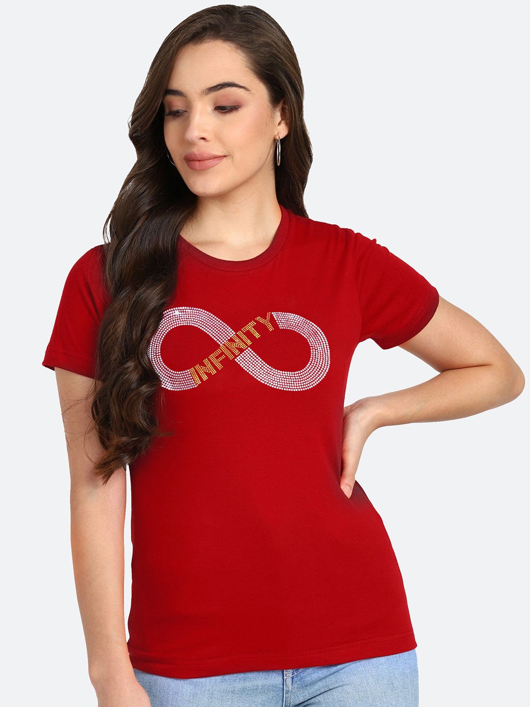 

shashvi Women Red Typography Printed T-shirt