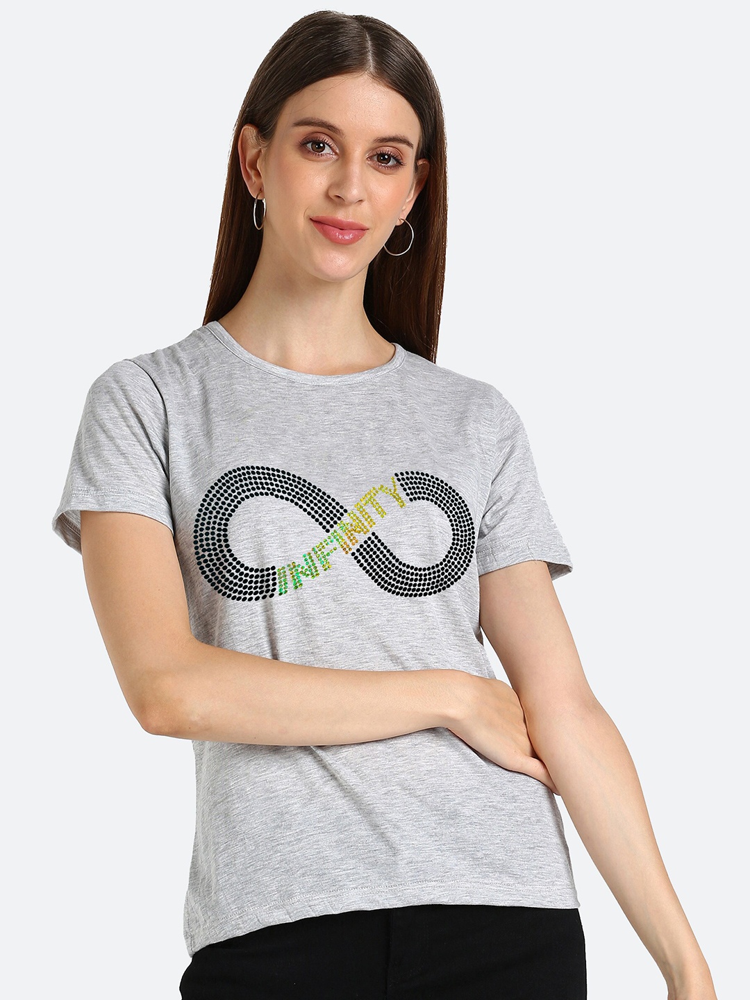 

shashvi Women Grey Printed T-shirt