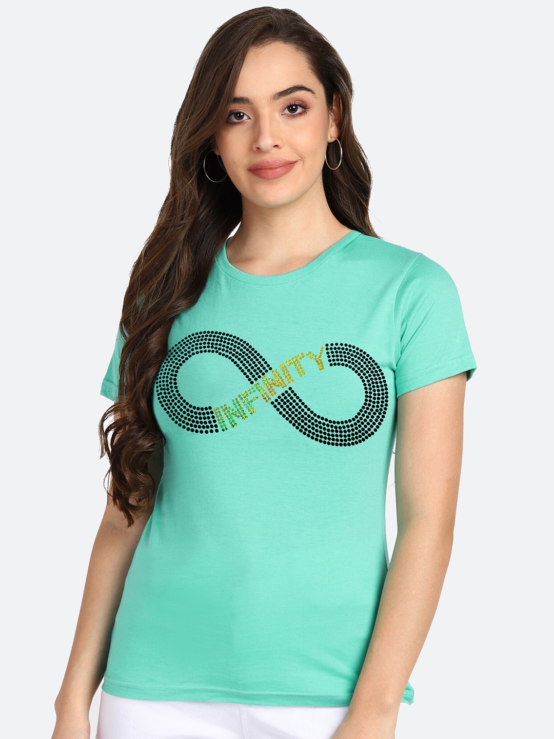 

shashvi Women Teal Typography Printed T-shirt