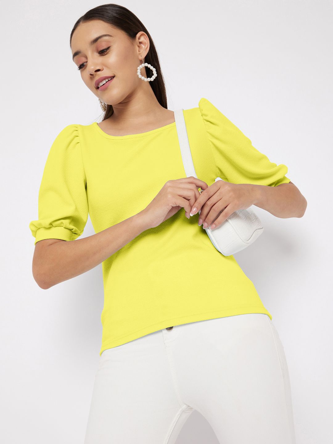 

Uptownie Lite Women Yellow Stretchable Round Neck Top