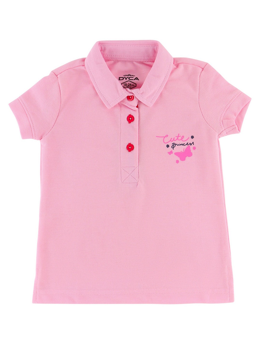

DYCA Girls Pink Typography Polo Collar Cotton T-shirt