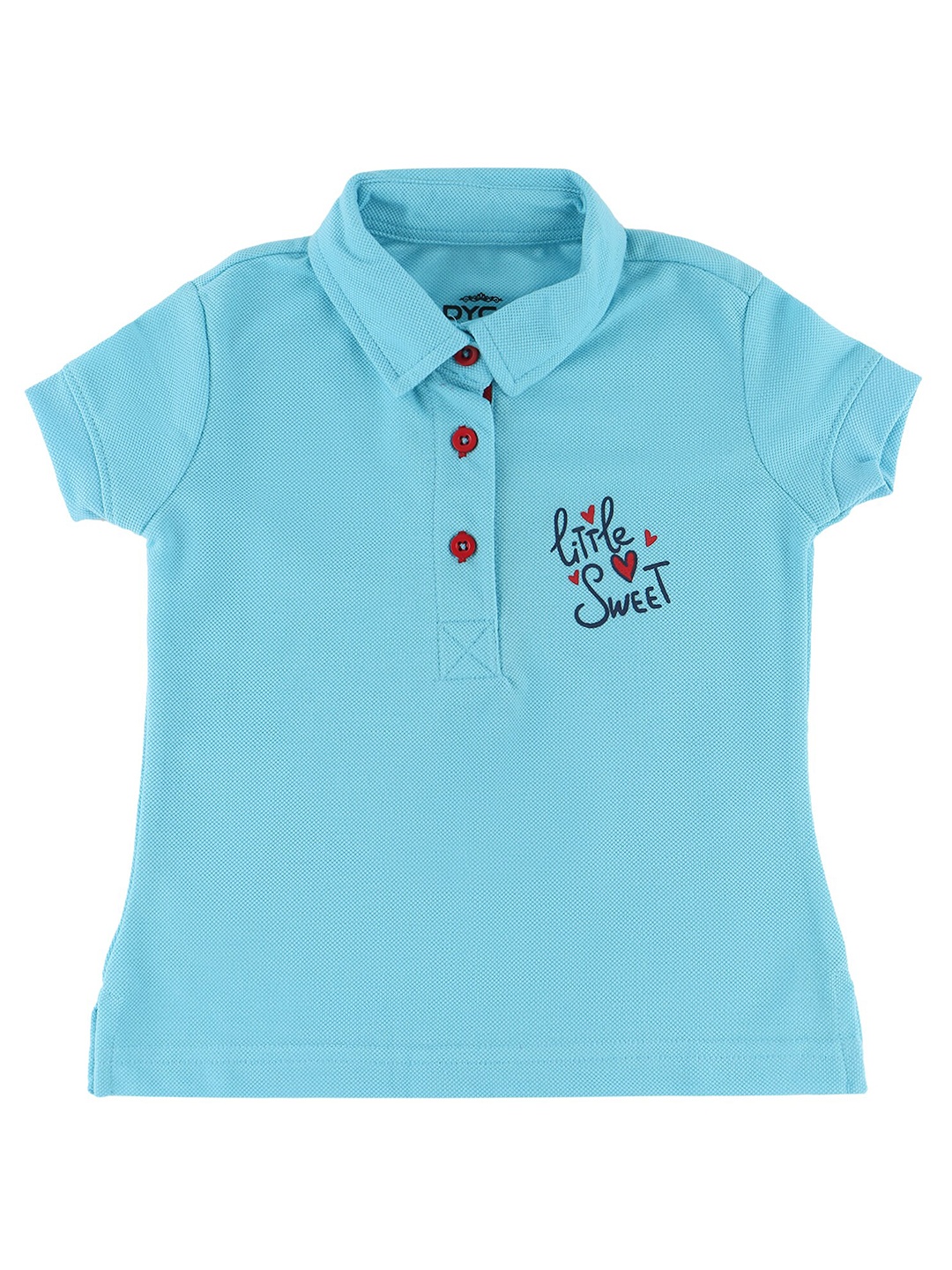 

DYCA Girls Light Blue Typography Printed Polo Collar T-shirt
