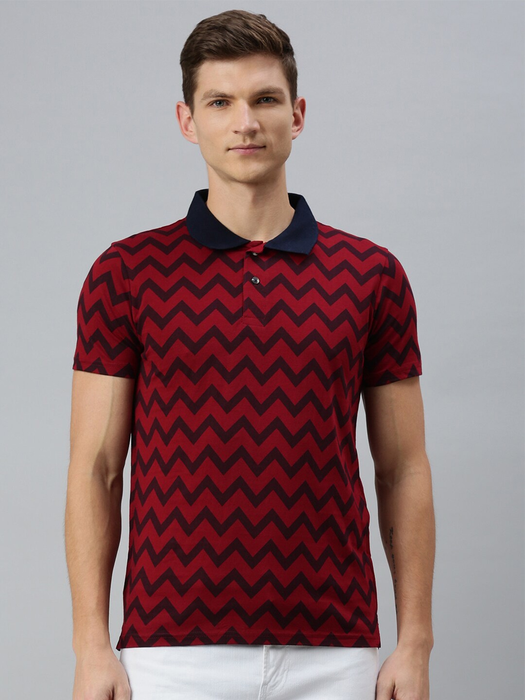 

Kryptic Men Maroon Printed Polo Collar T-shirt
