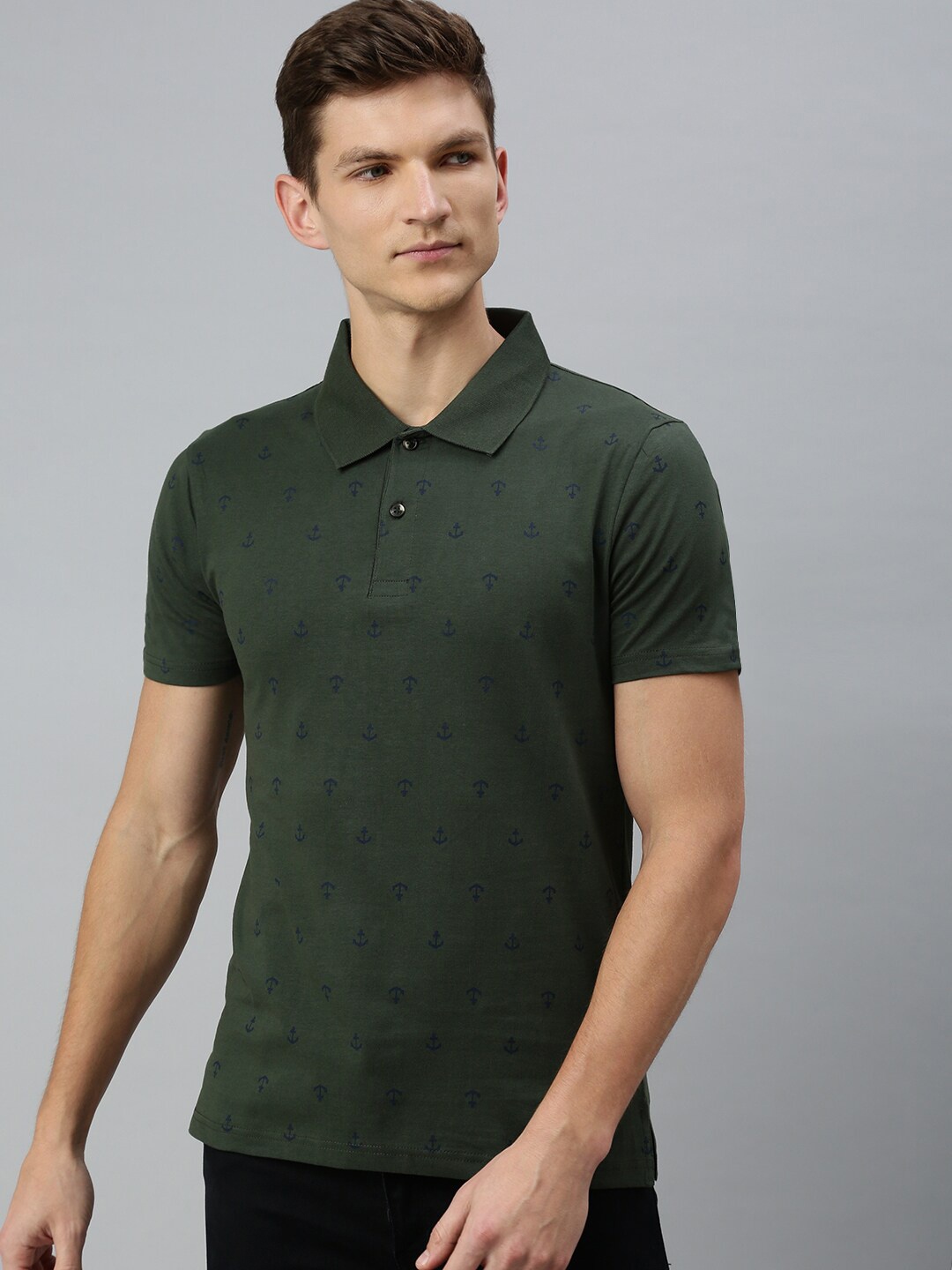 

Kryptic Men Olive Green Printed Polo Collar T-shirt