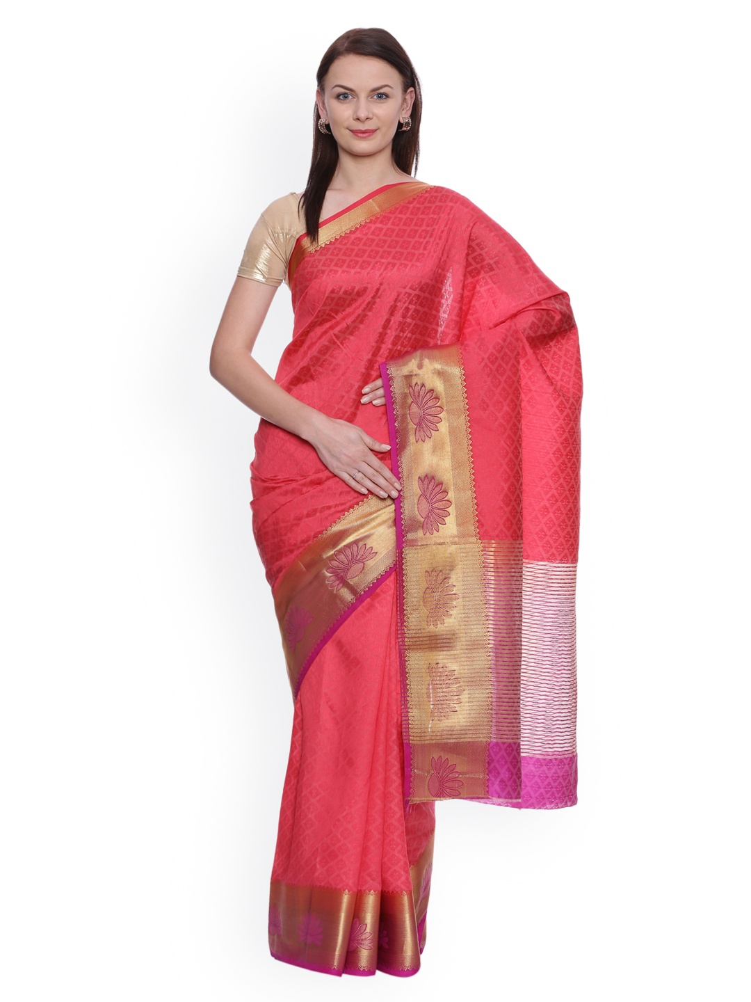 

MIMOSA Pink Art Silk Woven Design Kanjeevaram Saree
