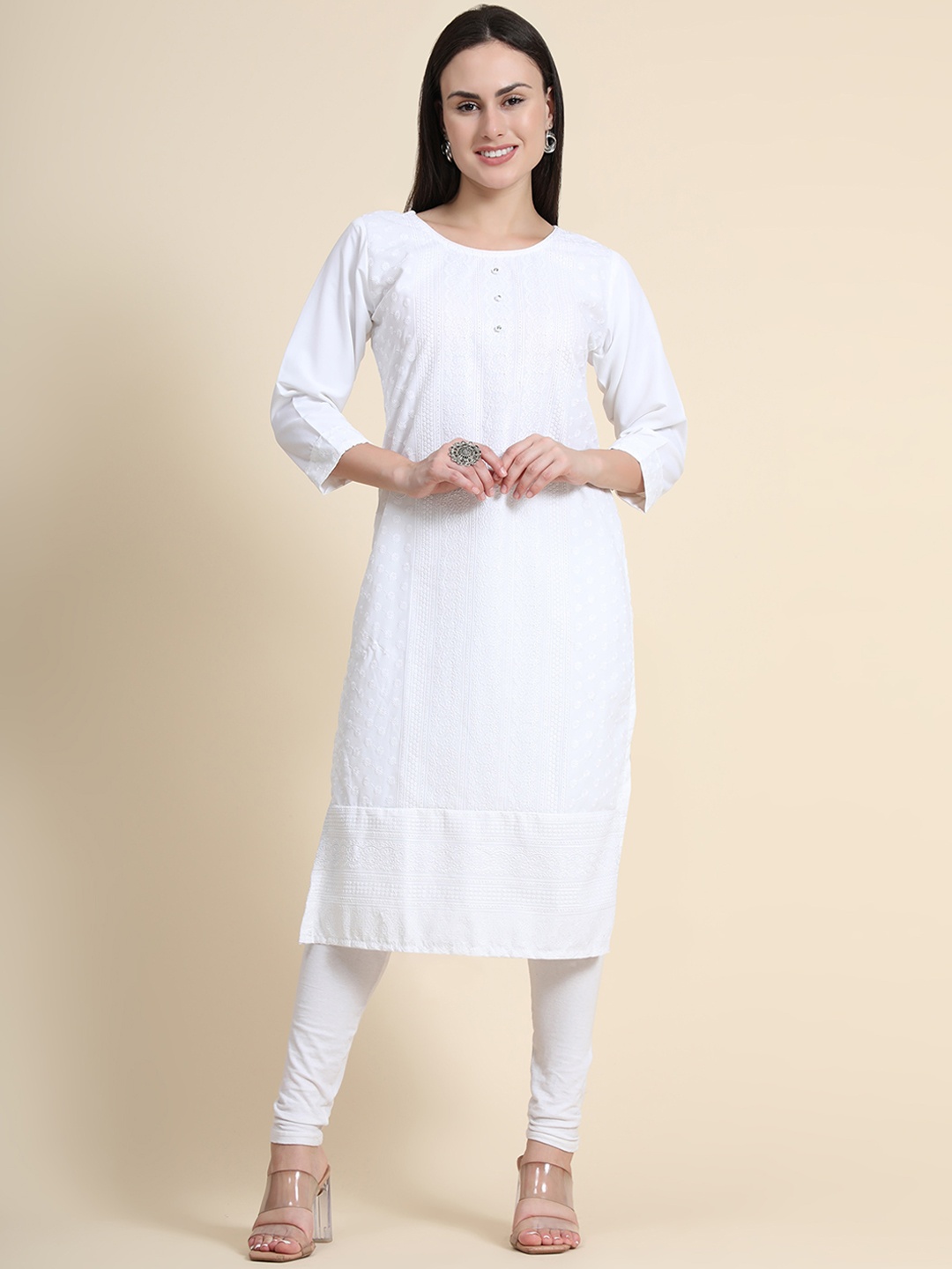 

Color Trends Women White Thread Work Kurta