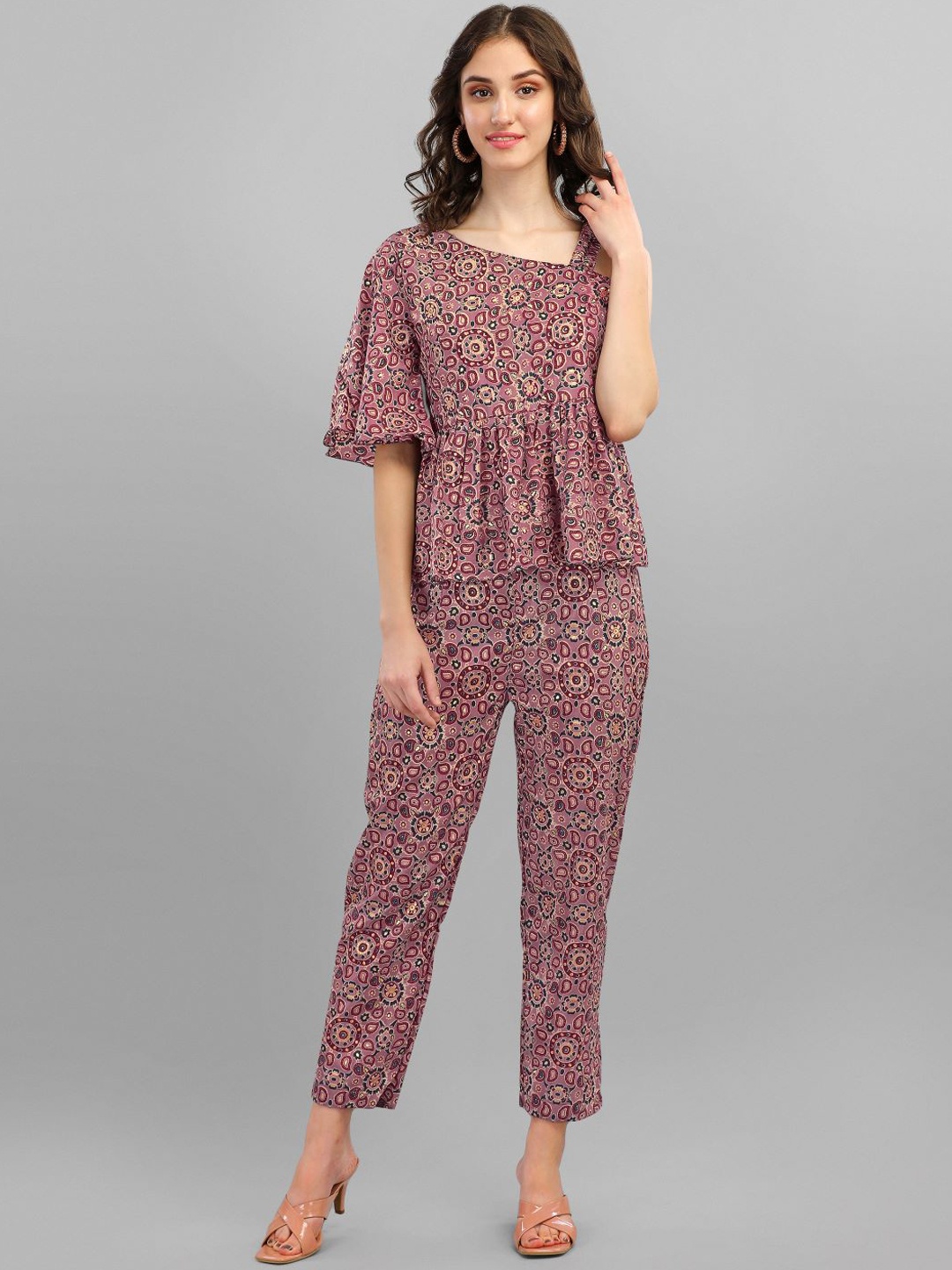 

GUFRINA Women Pink Printed Top with Trousers Co-Ords
