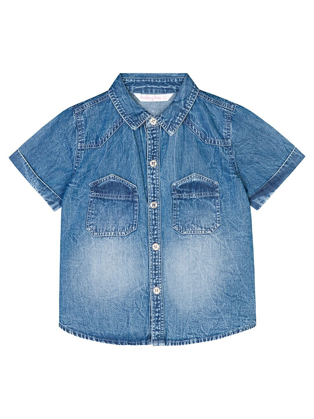 

Budding Bees Girls Blue Faded Casual Cotton Shirt