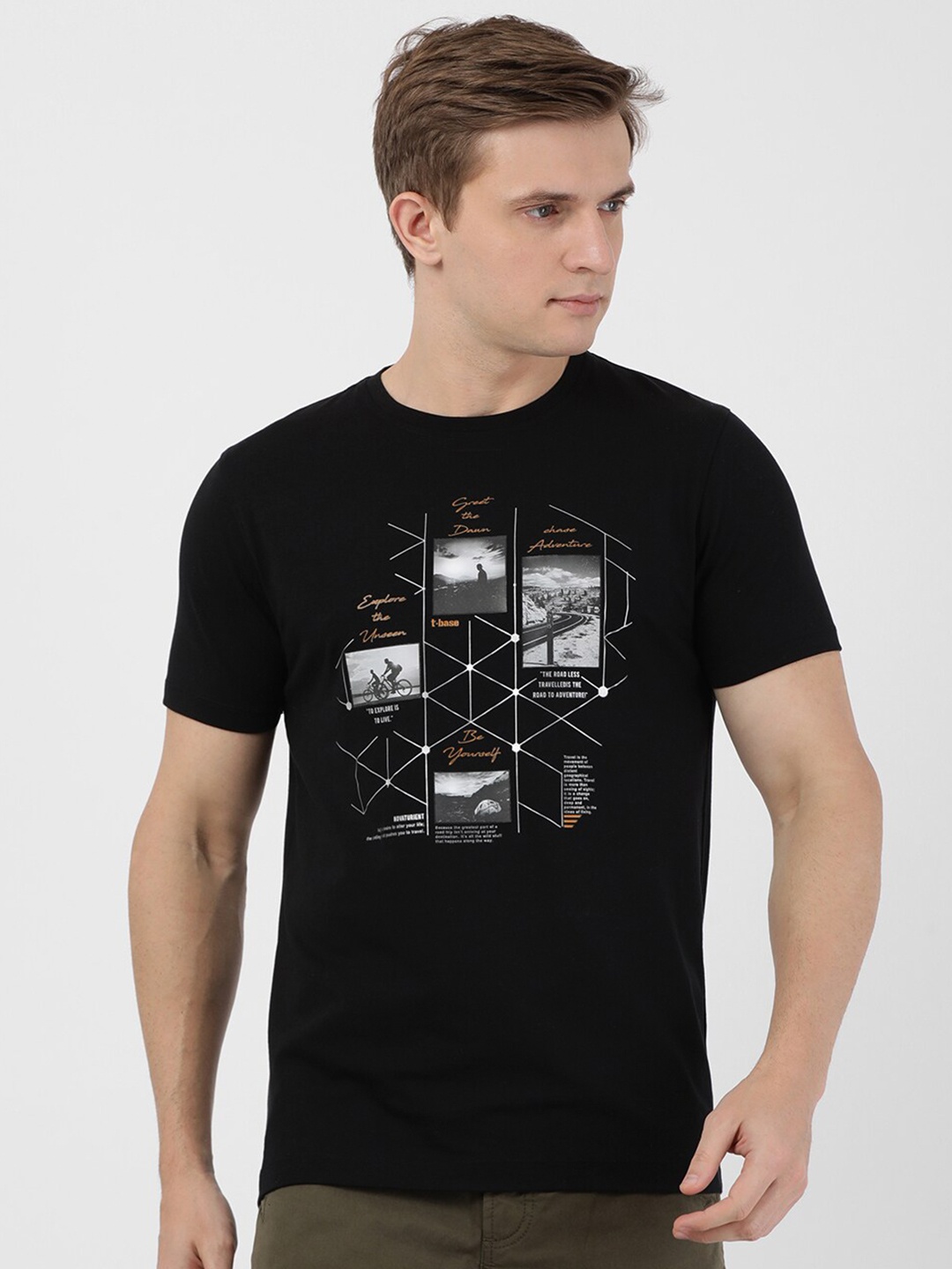 T-Base Men Black Typography Printed T-shirt