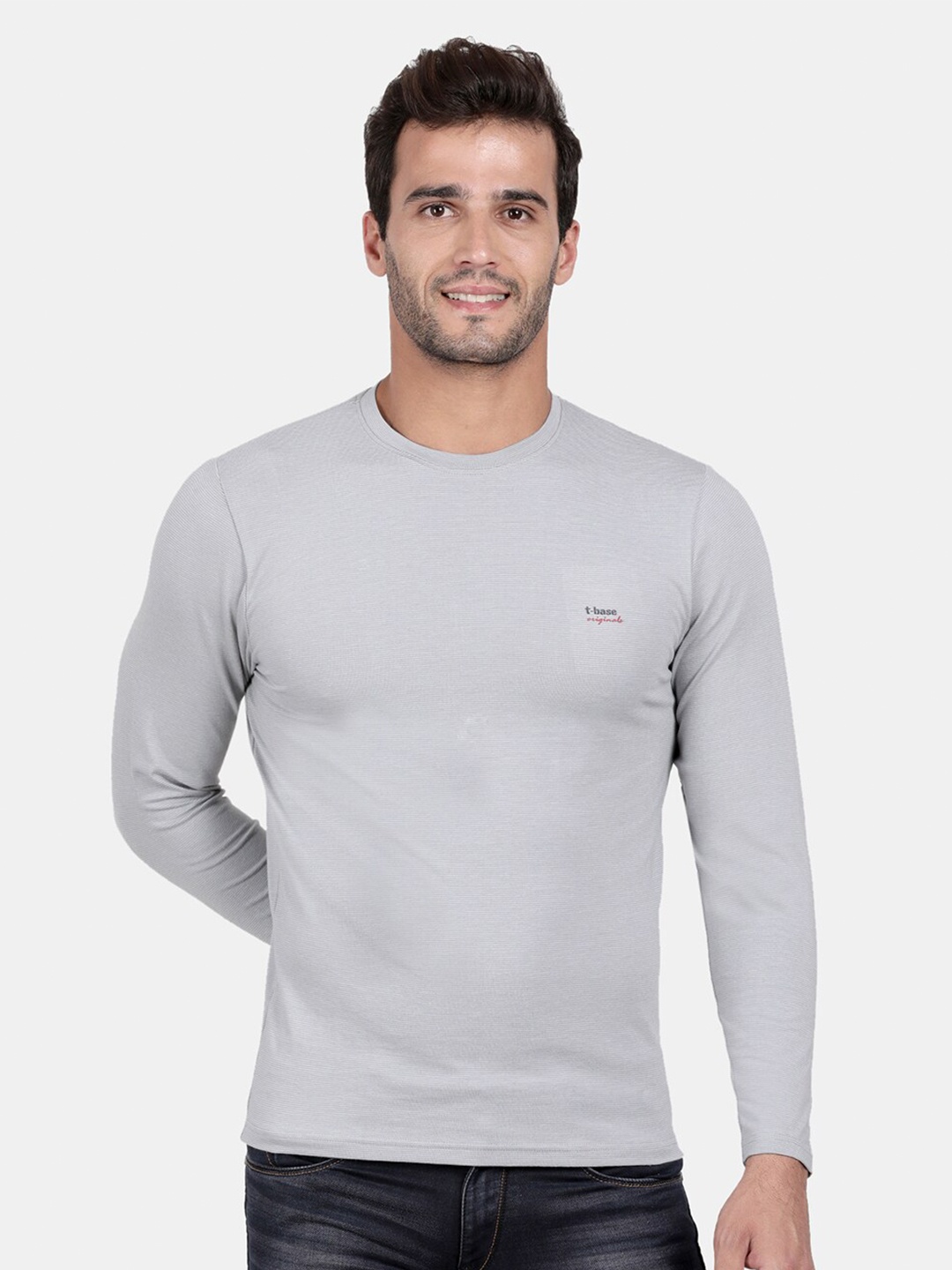 

t-base Men Grey Striped Cotton T-shirt