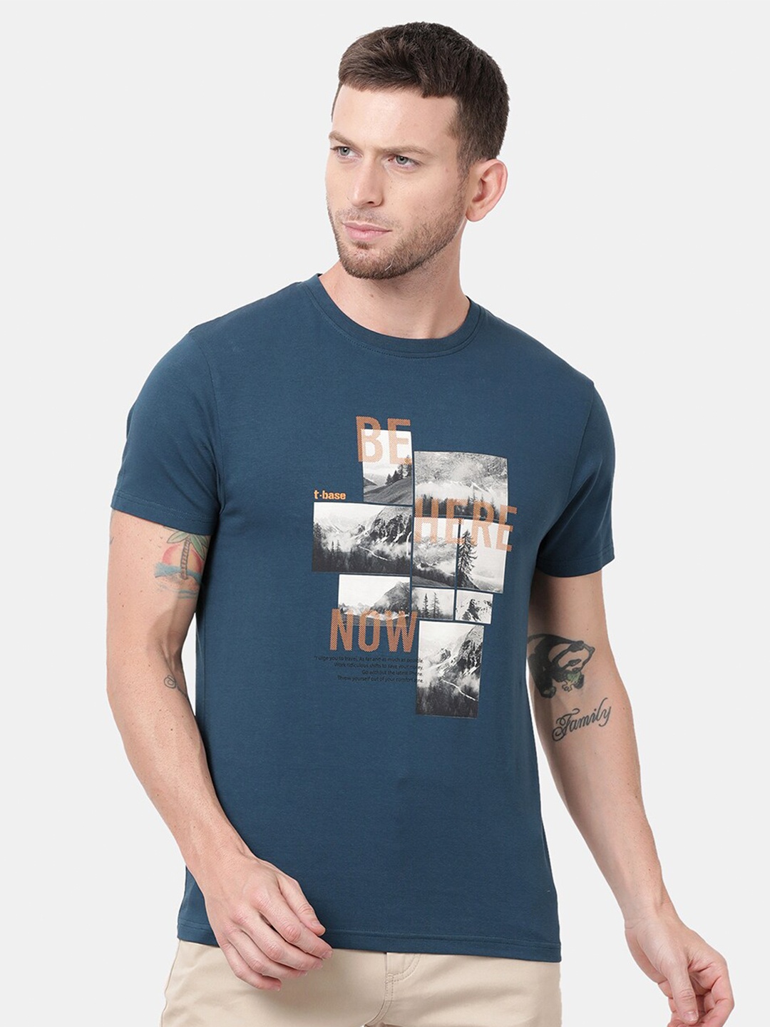 

t-base Men Blue Printed T-shirt