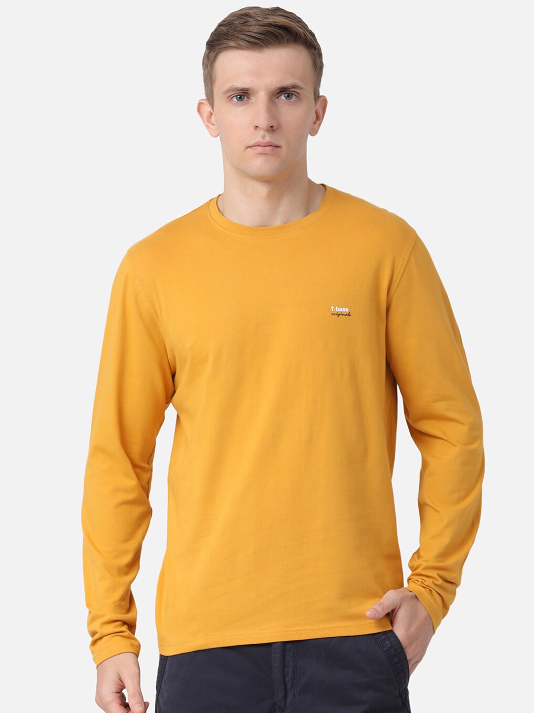 

t-base Men Yellow Solid Cotton T-shirt
