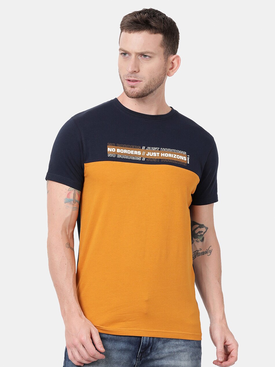 

t-base Men Yellow Colourblocked T-shirt