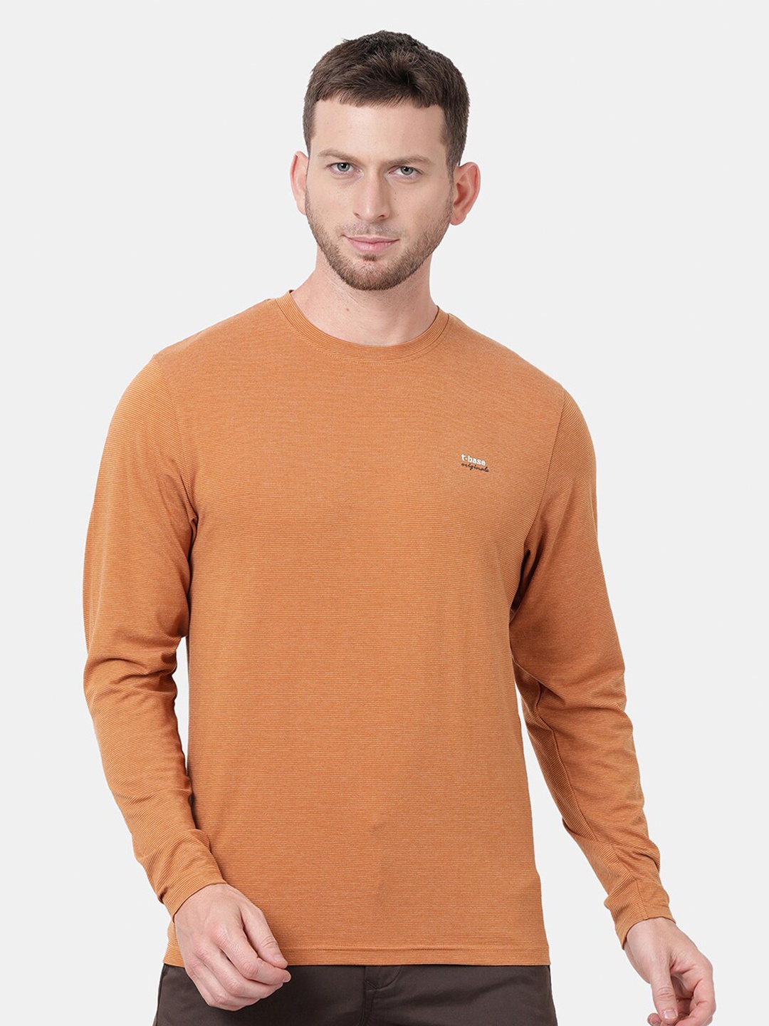 

t-base Men Tan Brown Round Neck Lycra Jersey T-shirt