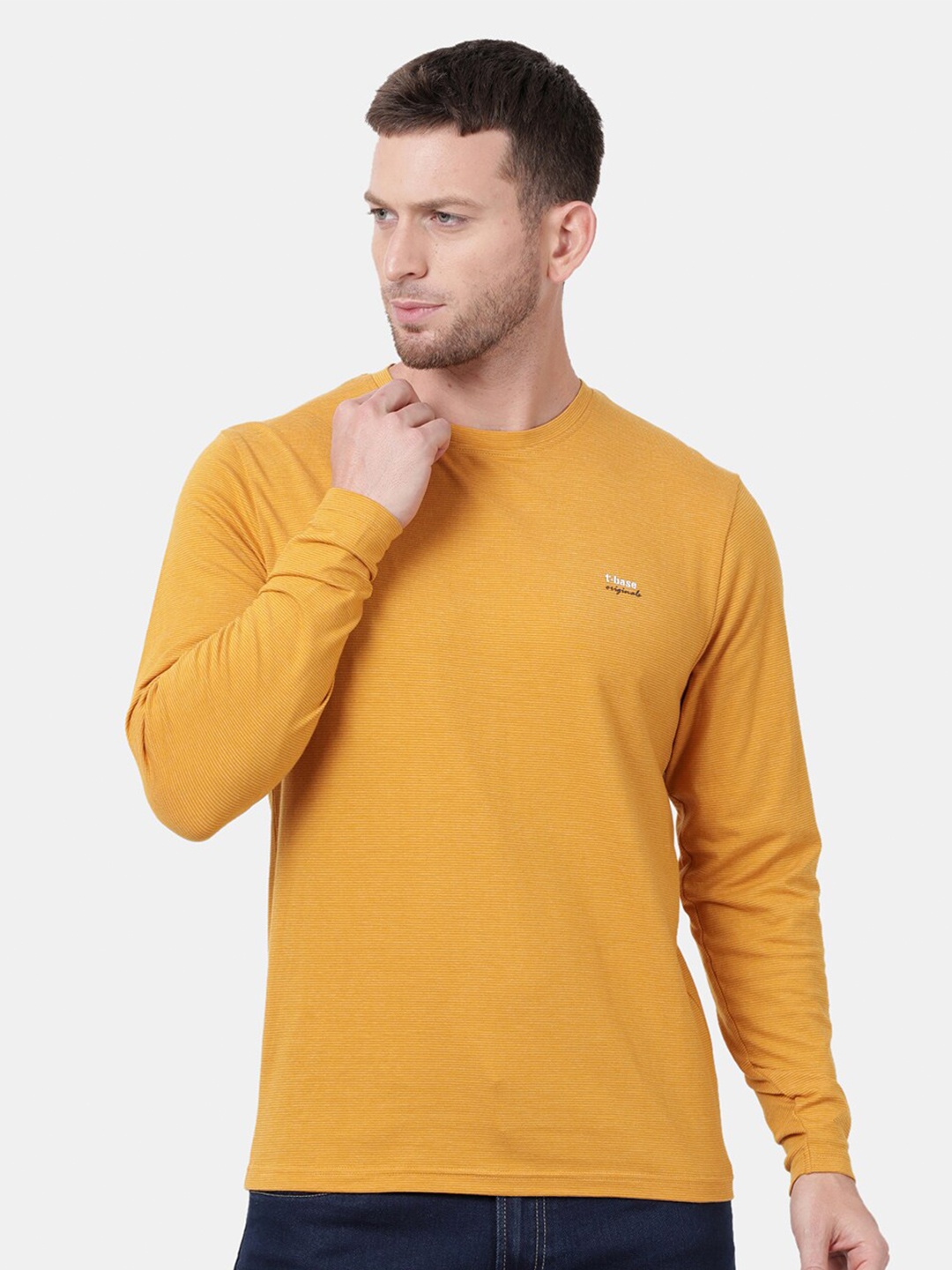 

t-base Men Yellow Striped Cotton T-shirt