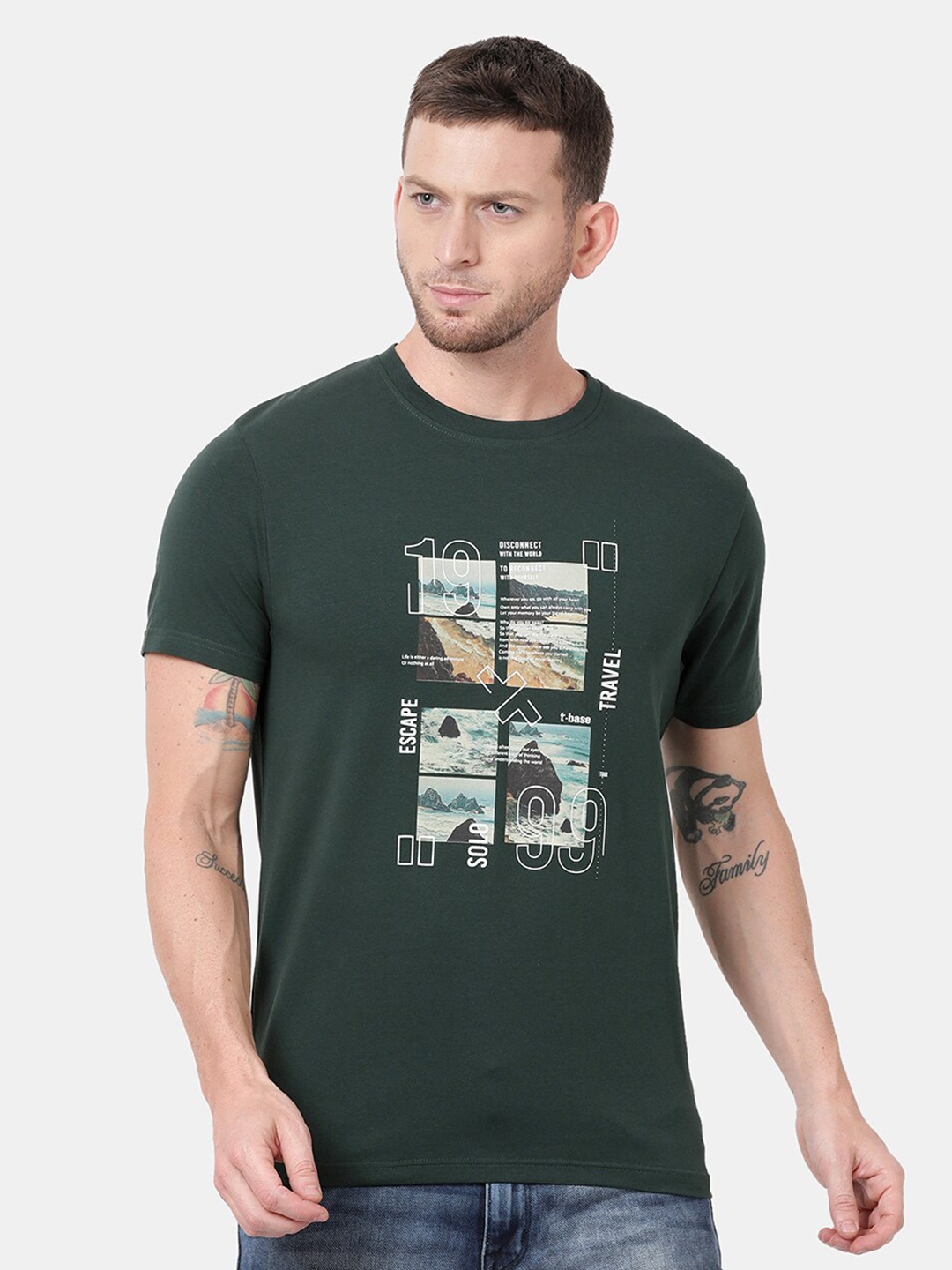 

t-base Men Green Graphic Printed T-shirt