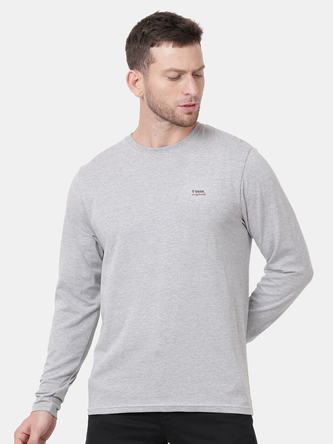 

t-base Men Grey Solid Cotton T-shirt