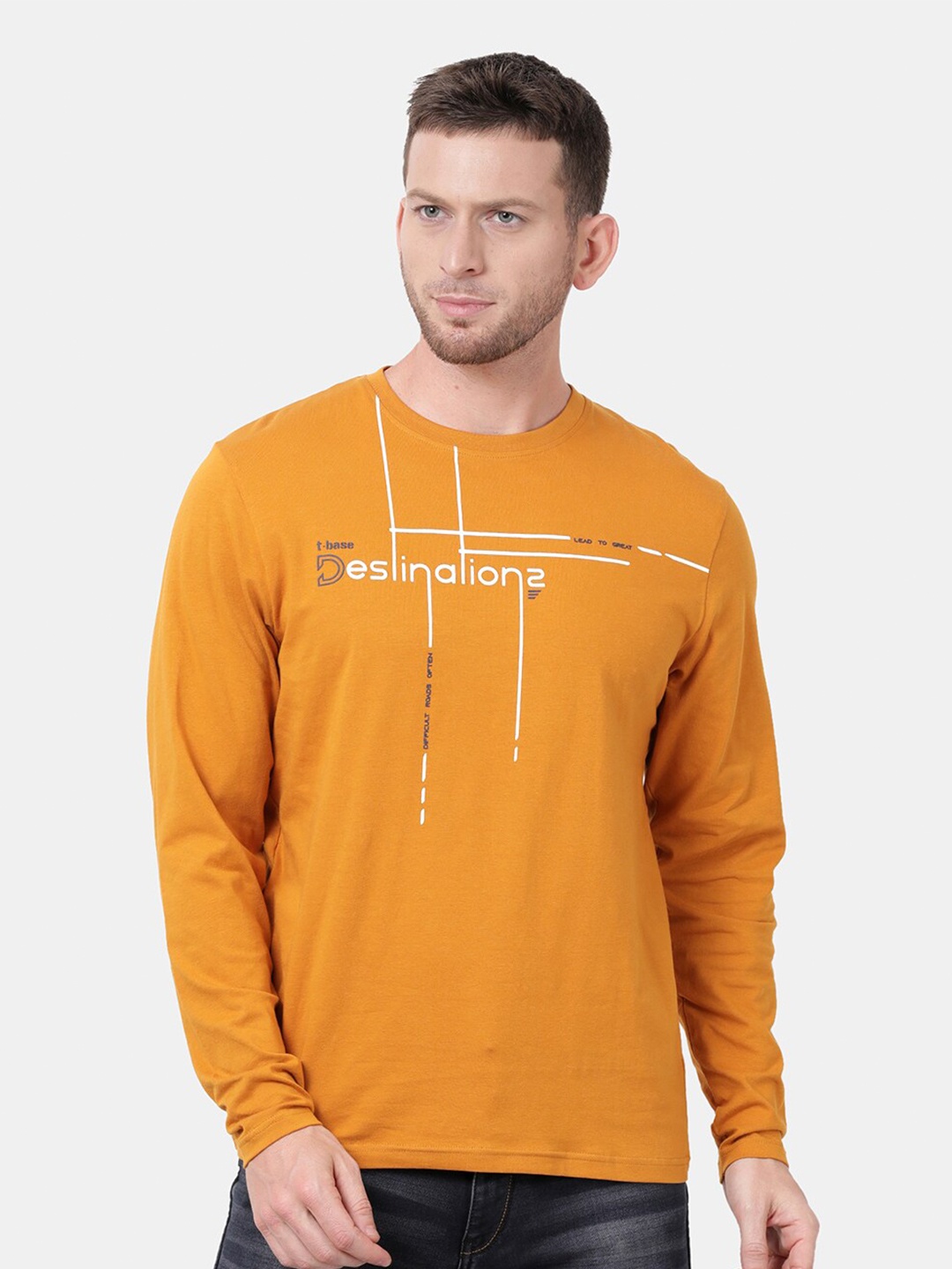 

t-base Men Yellow Typography T-shirt