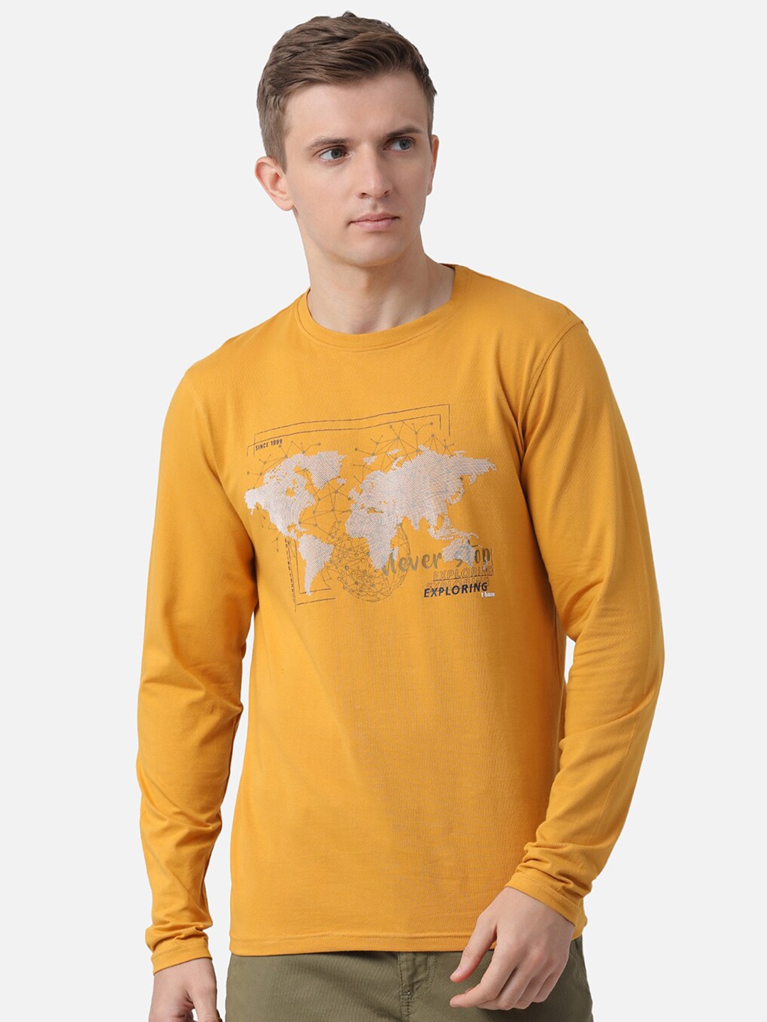 

t-base Men Yellow Biker Printed Applique T-shirt