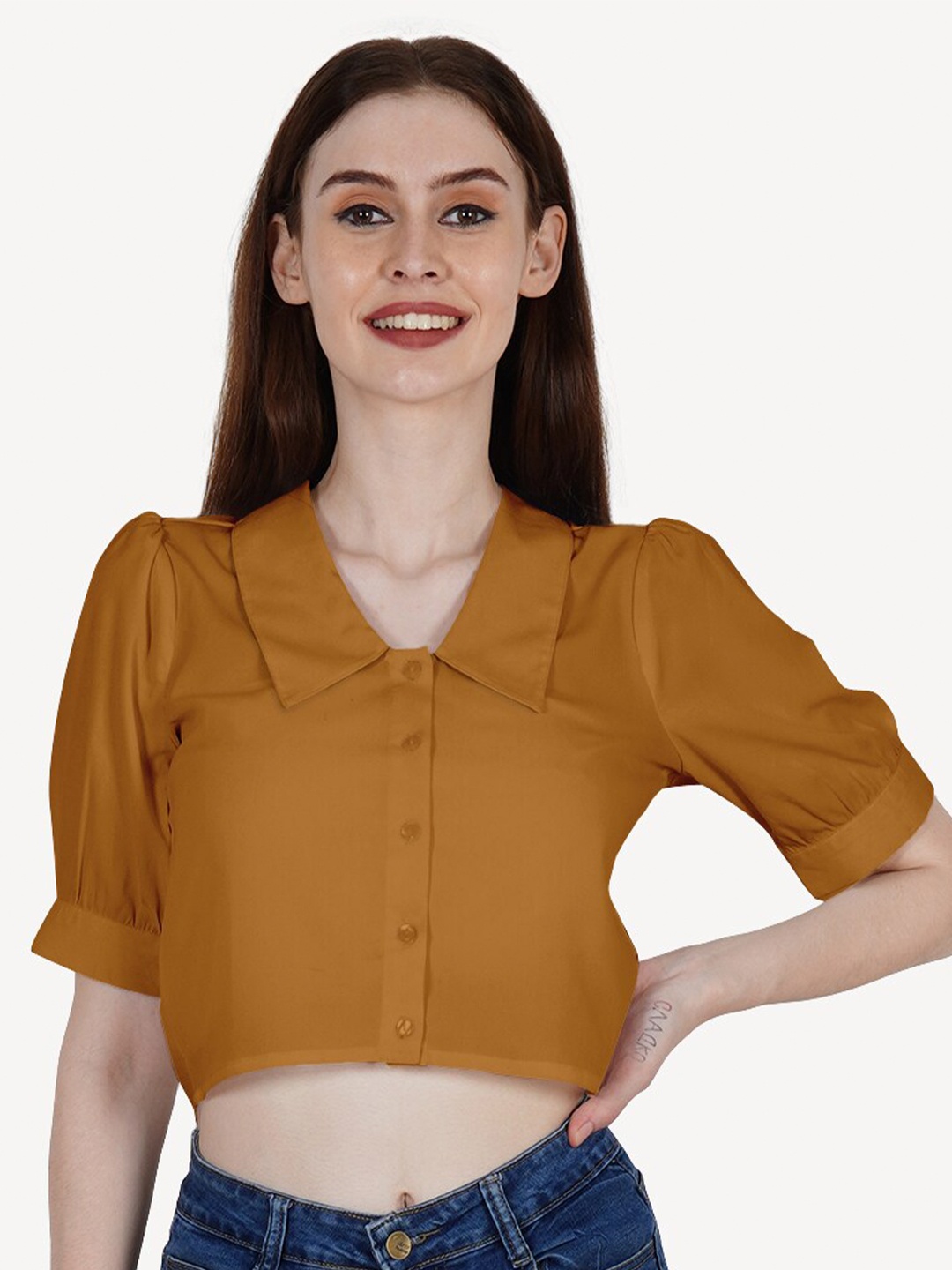 

DressBerry Women Bronze-Toned Crepe Crop Top