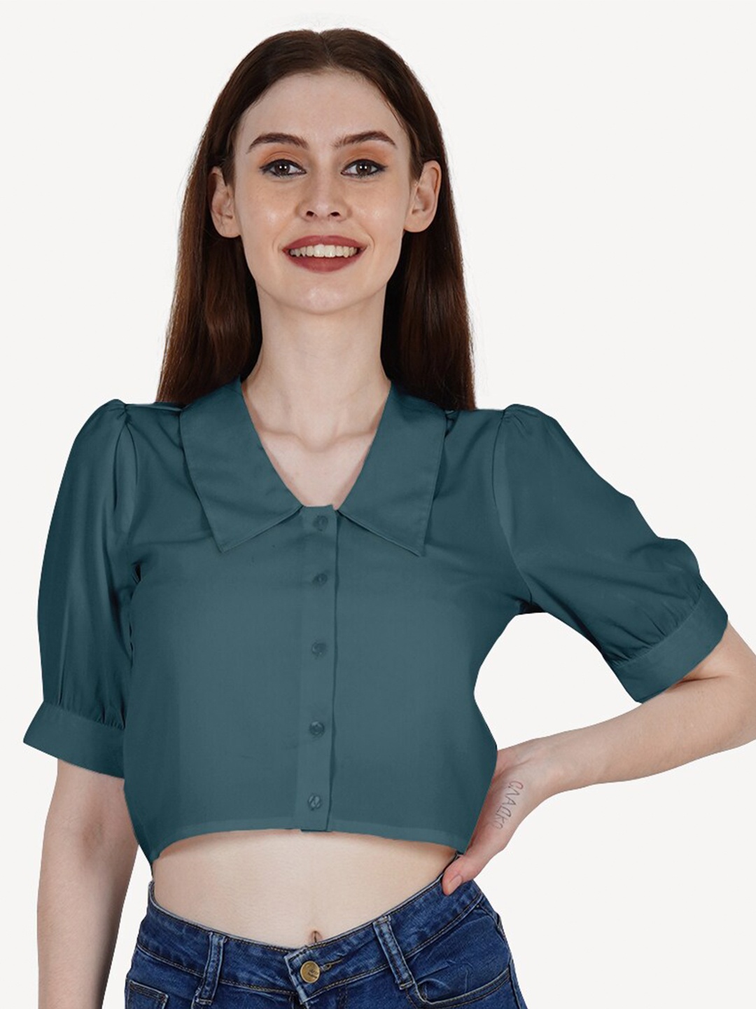 

DressBerry Women Teal Crepe Crop Top