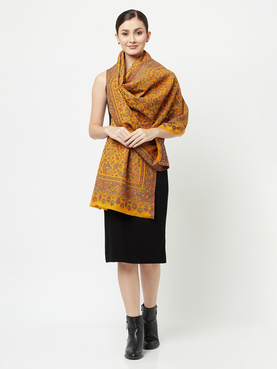 

La Vastraa Women Mustard & Pink Woven Design Stole