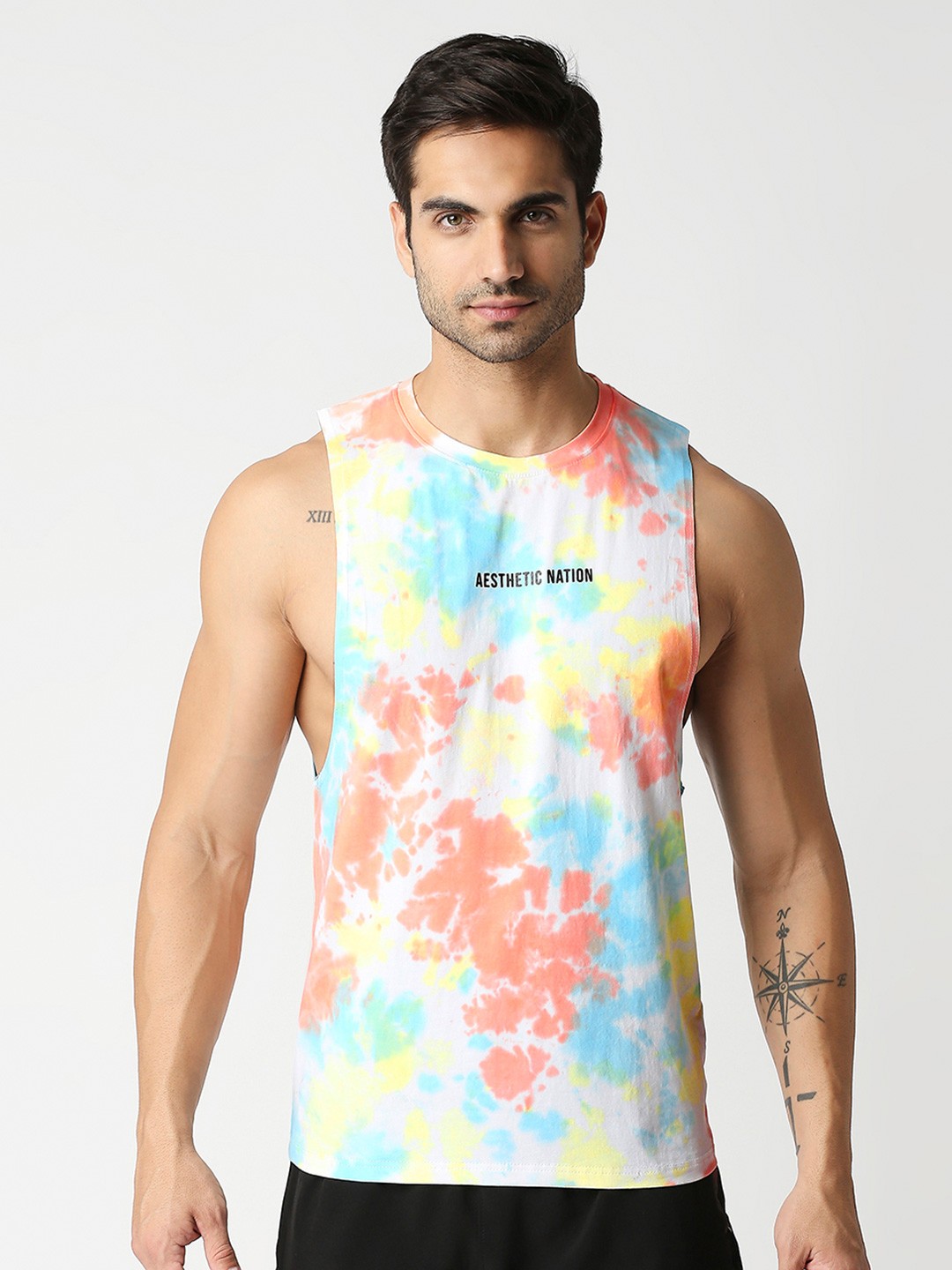 

AESTHETIC NATION Men White Printed Cotton Innerwear Gym Vests