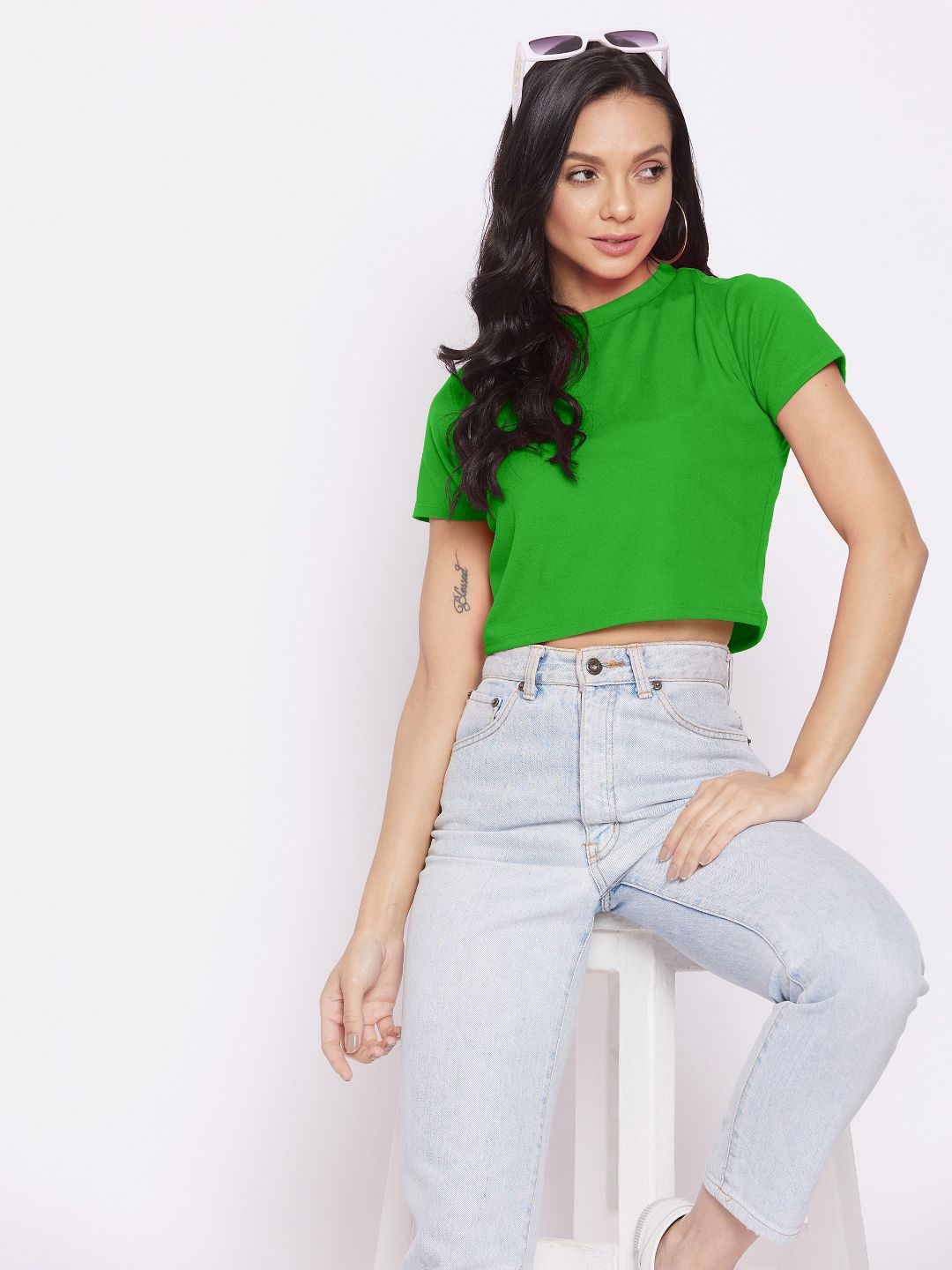 

Uptownie Lite Women Stretchable Fitted Basic Top, Green