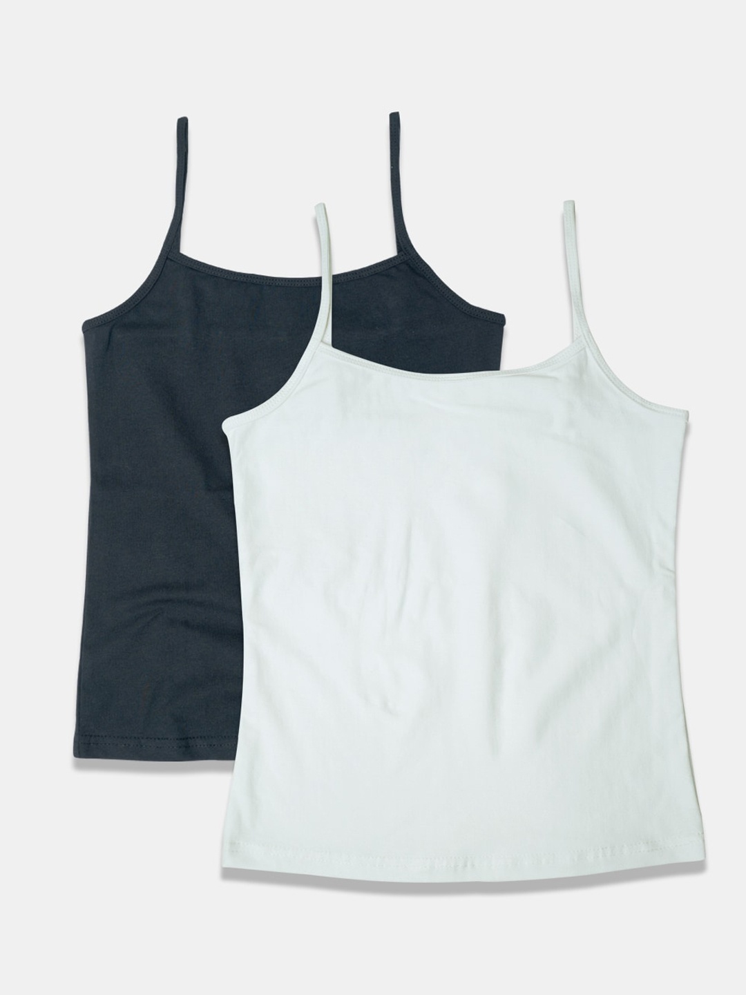 

Punkster Girls Pack Of 2 Black & White Solid Camisoles With Adjustable Shoulder Straps
