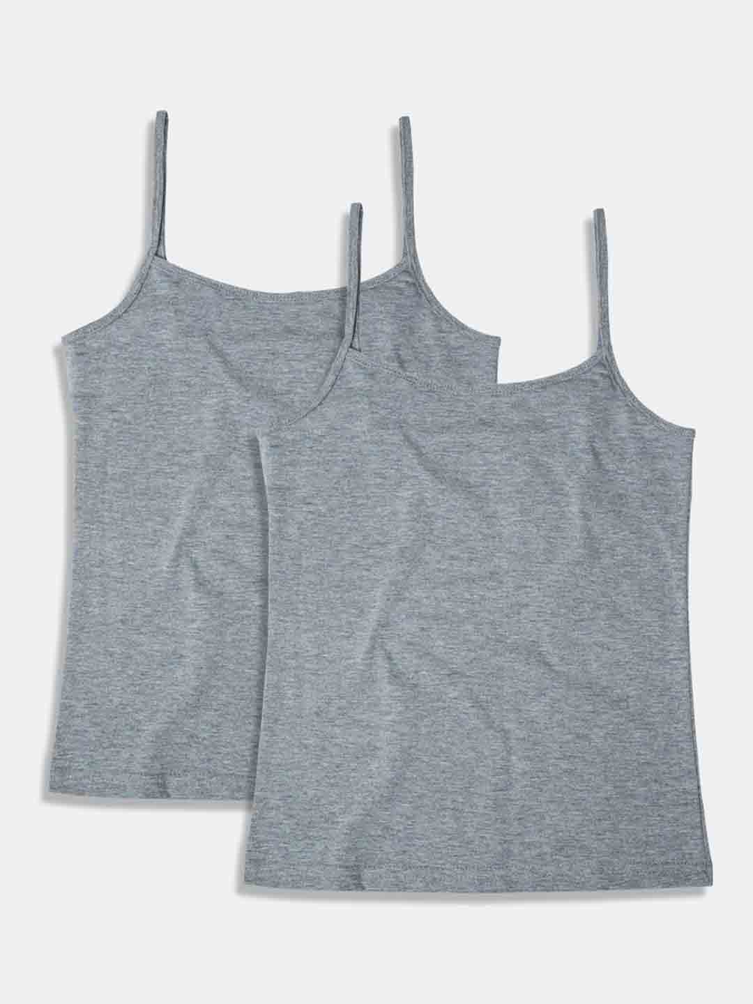 

Punkster Girls Pack Of 2 Grey Melange Solid Non Padded Camisoles