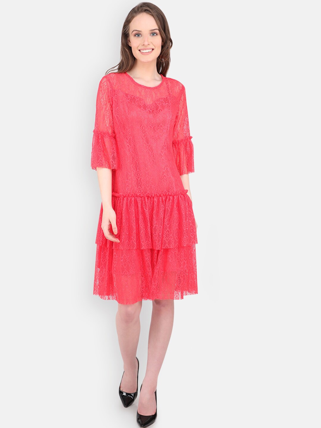 

MARC LOUIS Women Pink Layered Lace A-Line Dress