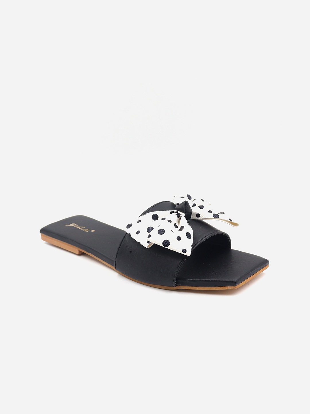 

Gibelle Women Black Printed Bow Open Toe Flats