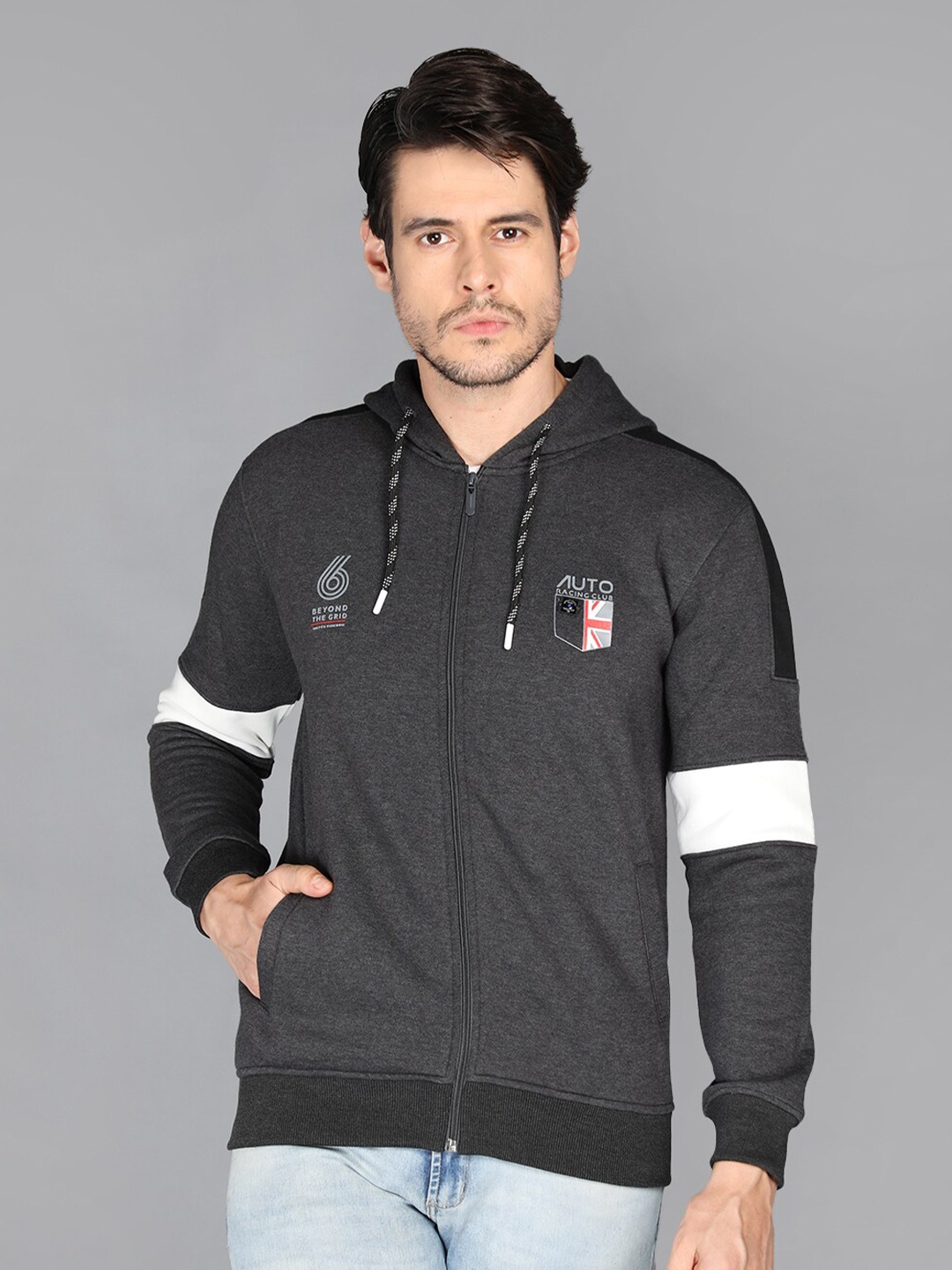 

PROTEX Men Grey Hooded Full Sleeves Sweatshirt