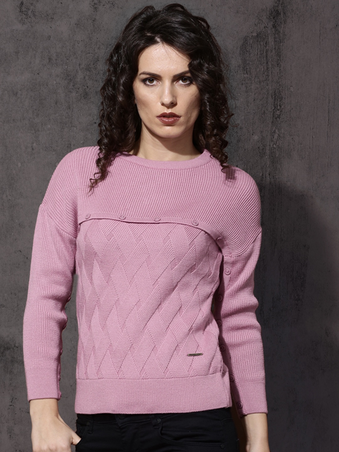 

Roadster Women Pink Self Design Pullover