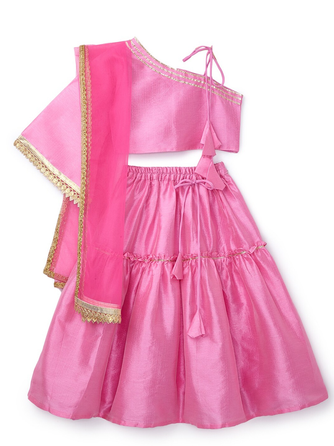 

YK Girls Pink & Gold-Toned Ready to Wear Lehenga & Choli With Dupatta