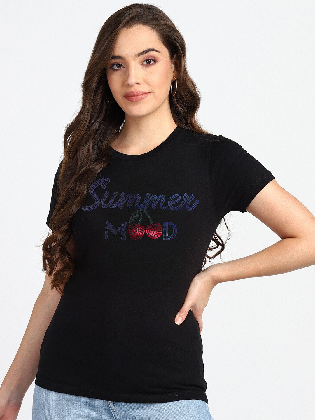 

shashvi Women Black Typography Printed T-shirt