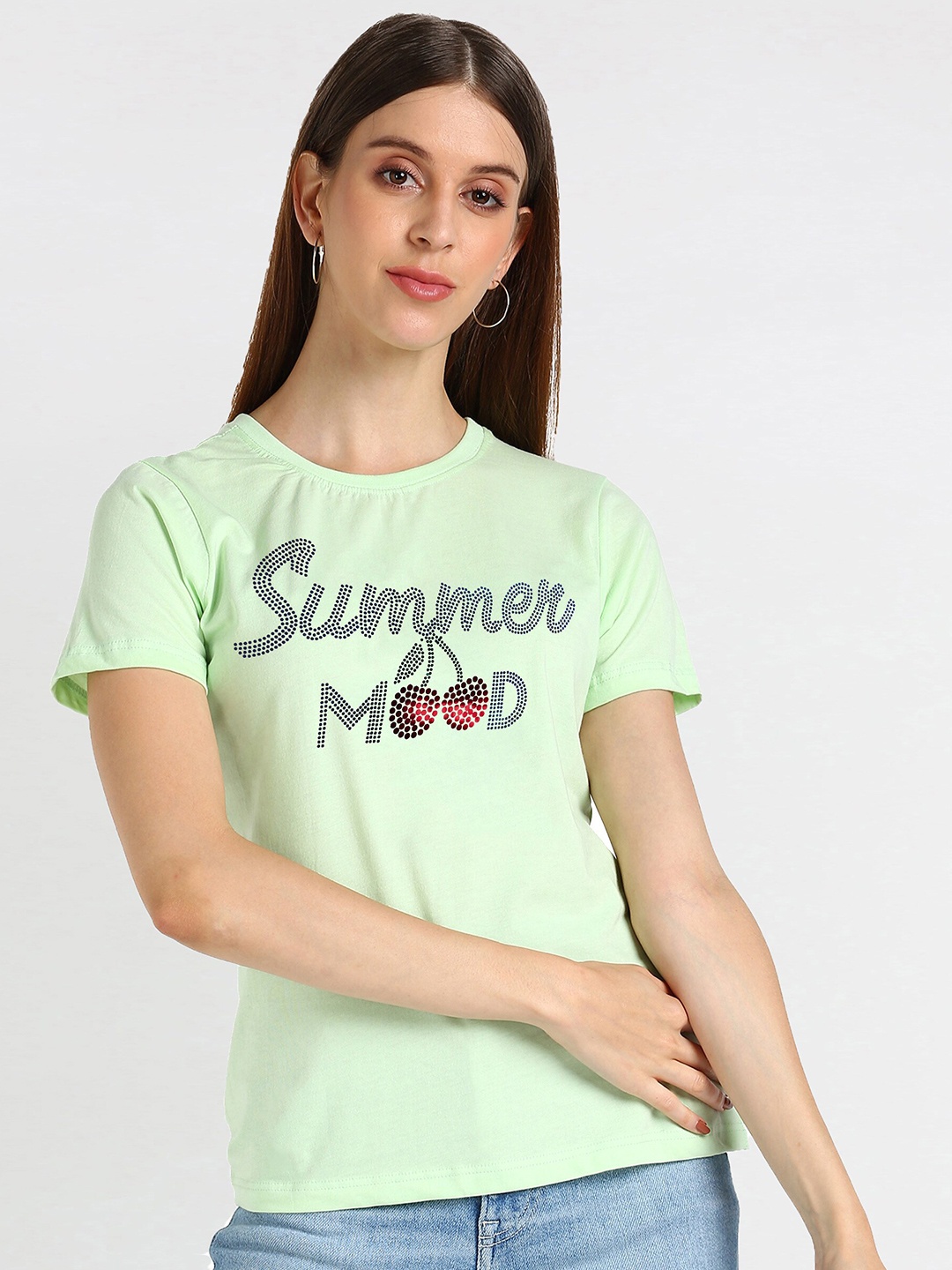 shashvi Women Green Typography Printed T-shirt
