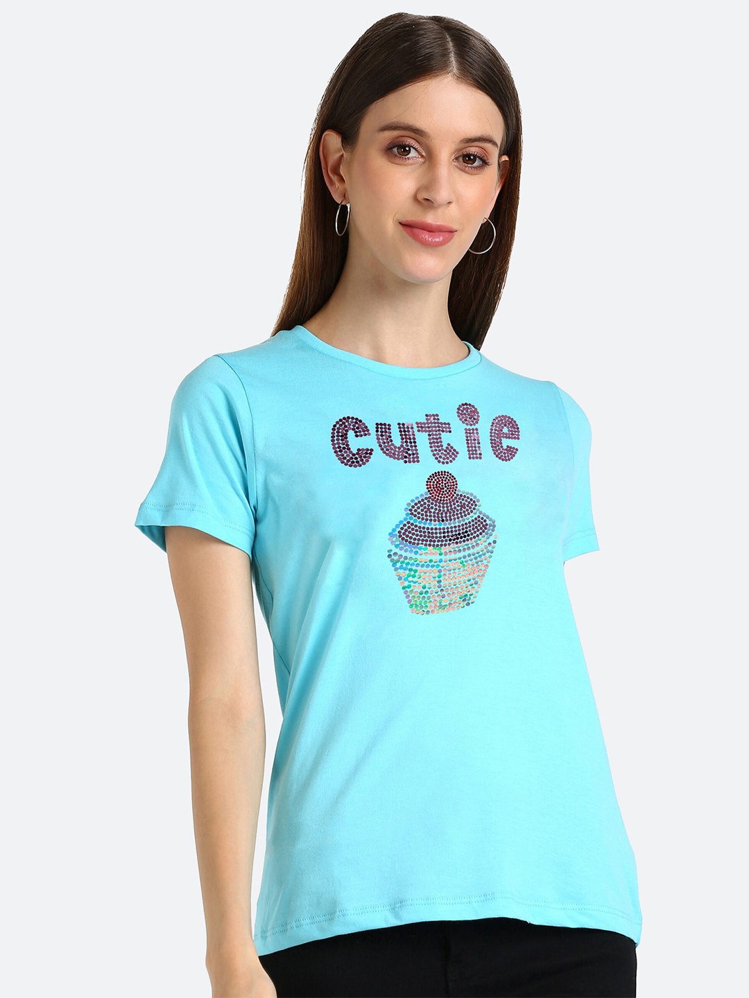 

shashvi Women Blue Typography Printed T-shirt