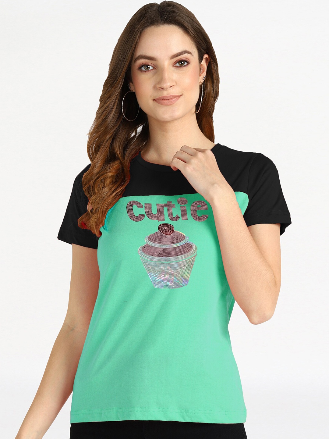 

shashvi Women Teal Printed T-shirt