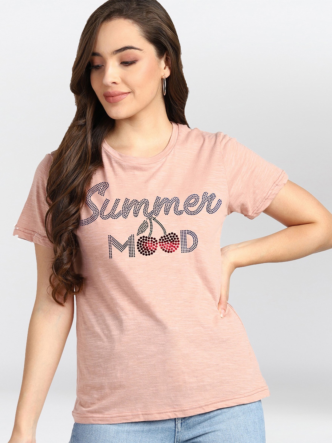 

shashvi Women Pink Typography Printed T-shirt