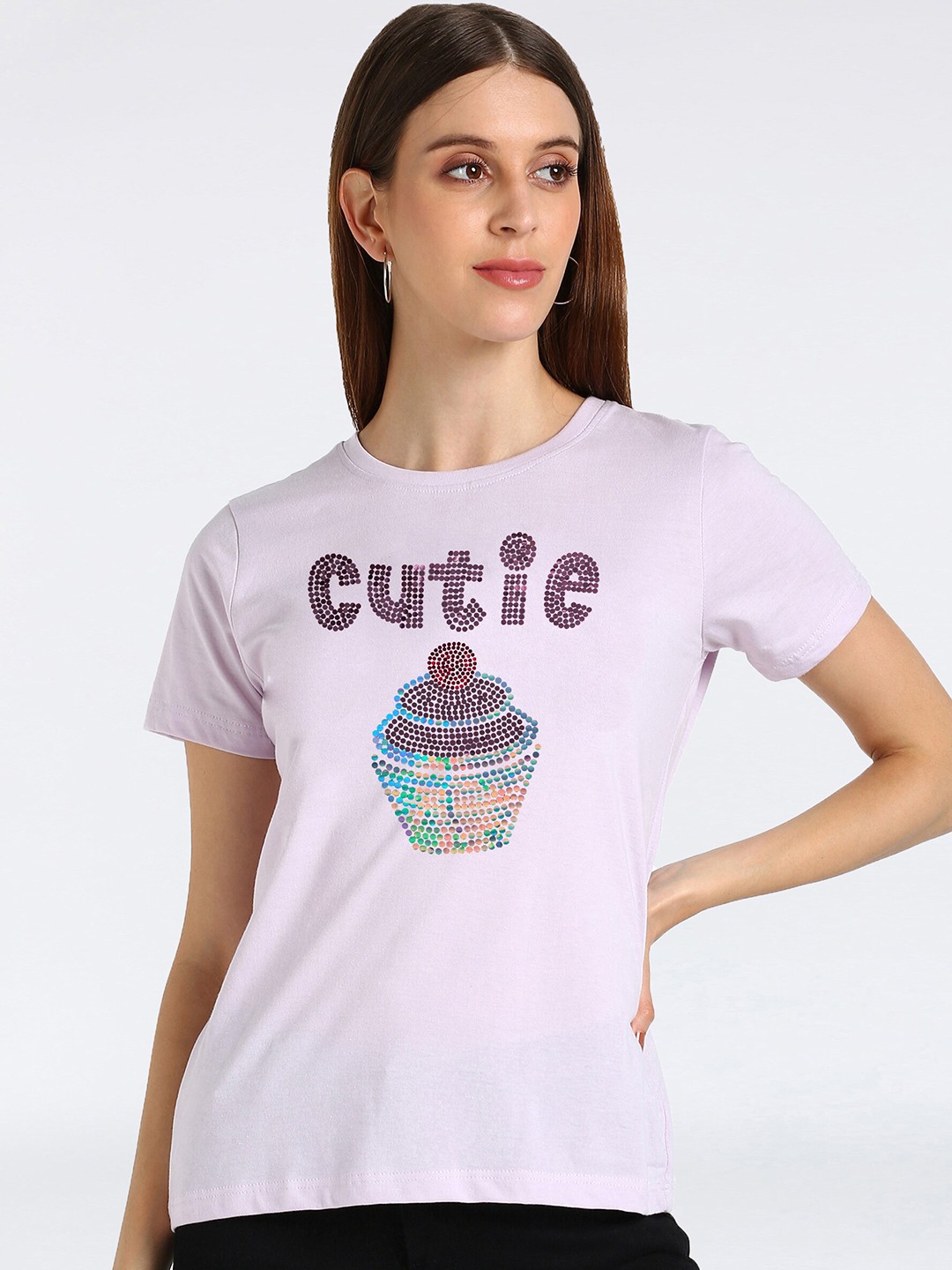 

shashvi Women Lavender Typography Printed T-shirt
