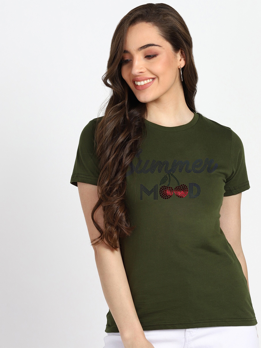 

shashvi Women Khaki Printed T-shirt