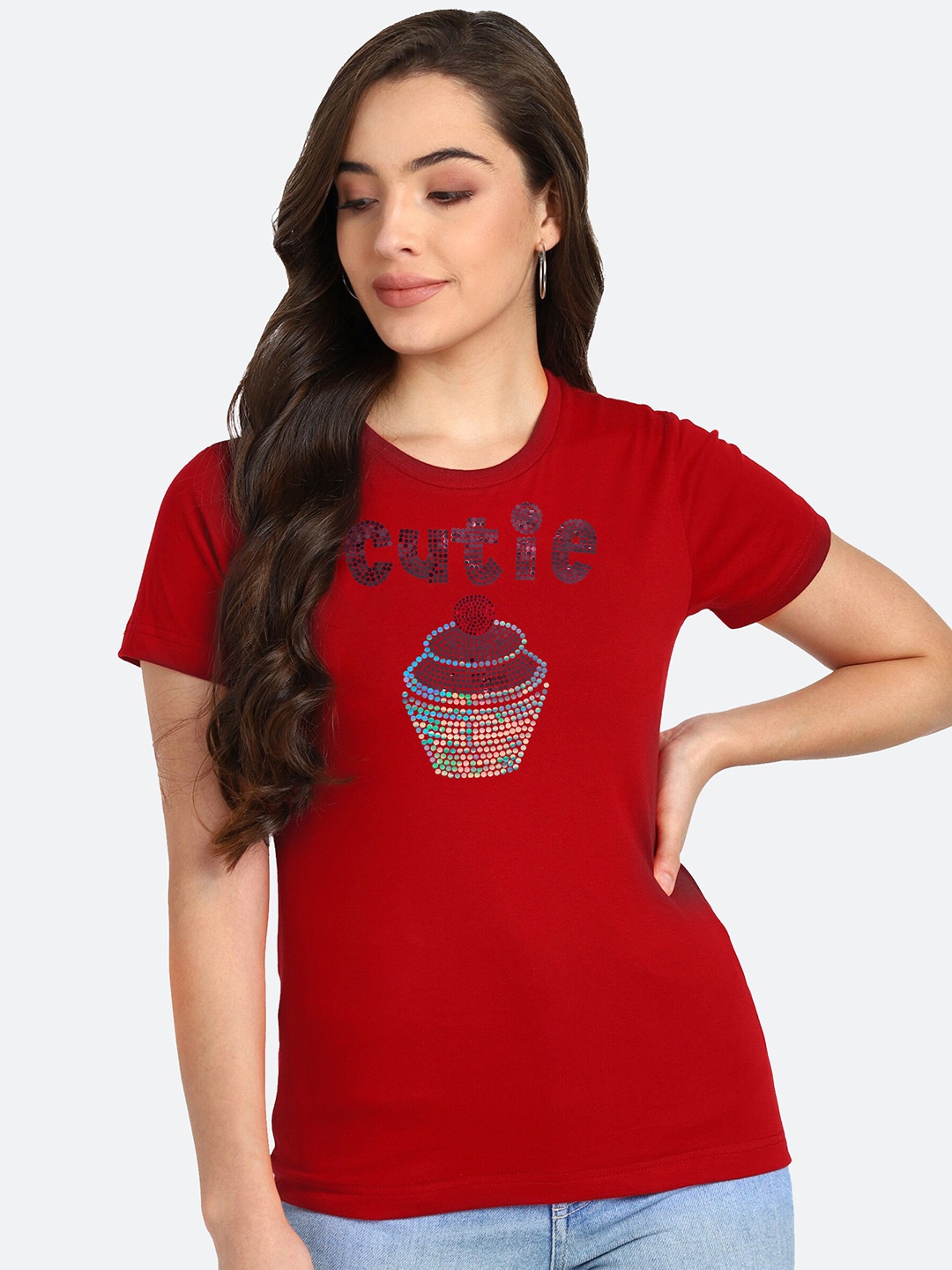 

shashvi Women Red Typography Printed T-shirt