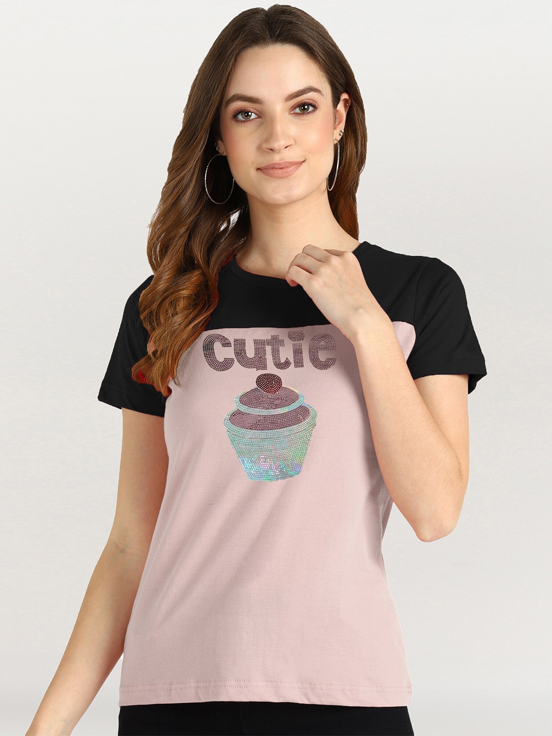 

shashvi Women Black & Purple Typography Printed T-shirt