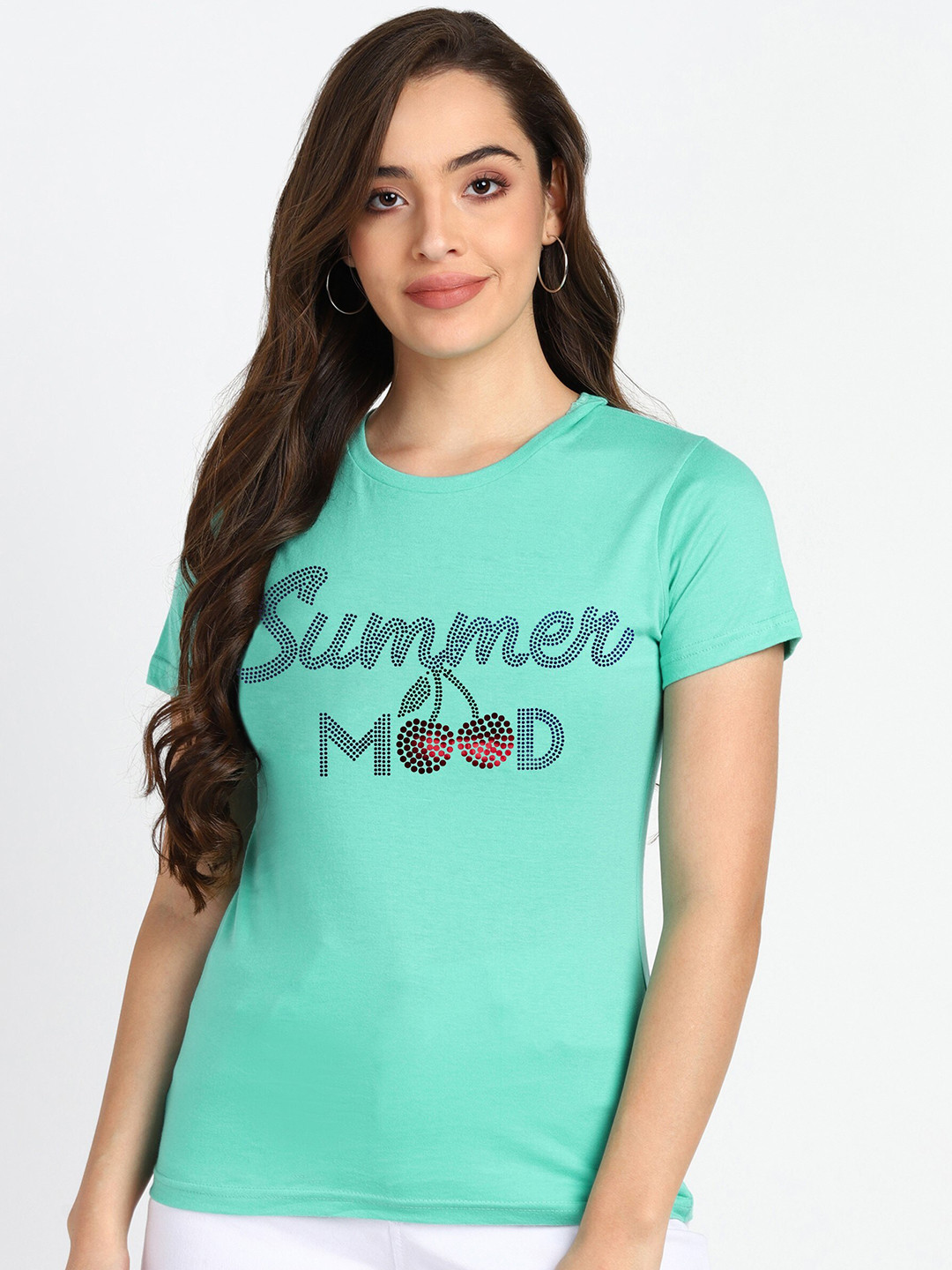 

shashvi Women Sea Green Typography Printed T-shirt