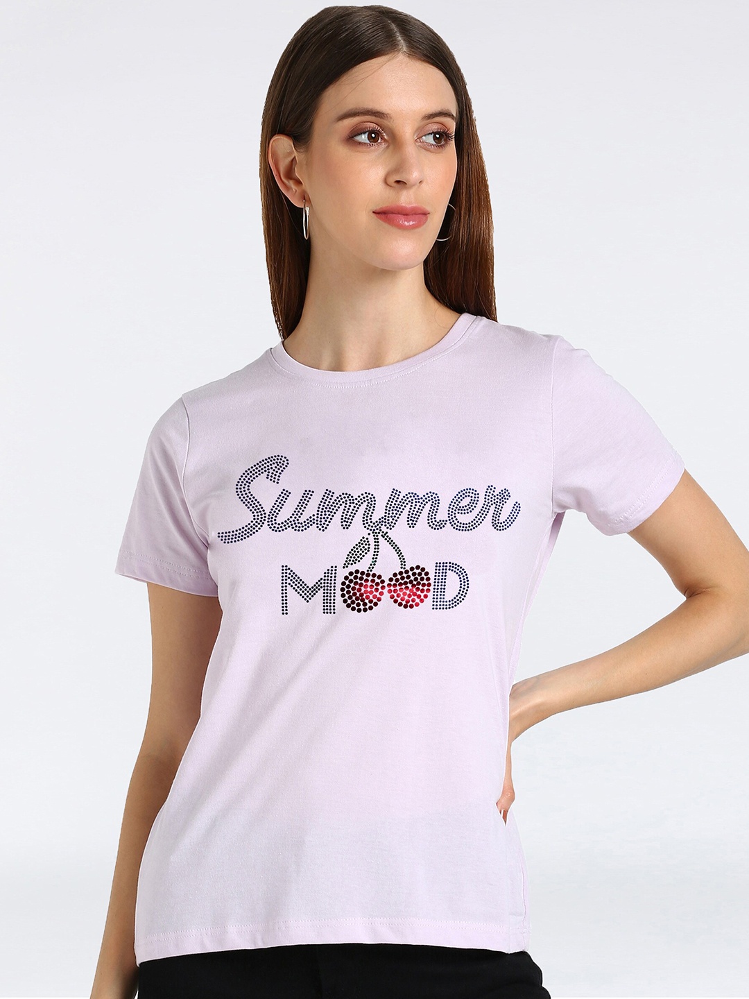 

shashvi Women Lavender Typography Printed T-shirt