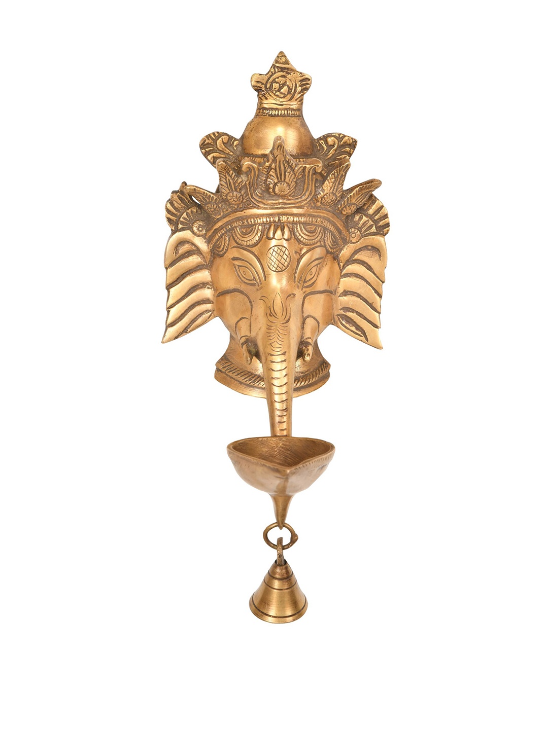 

Exotic India Gold-Toned Lord Ganesha Wall Hanging Mask with Diya With Bell