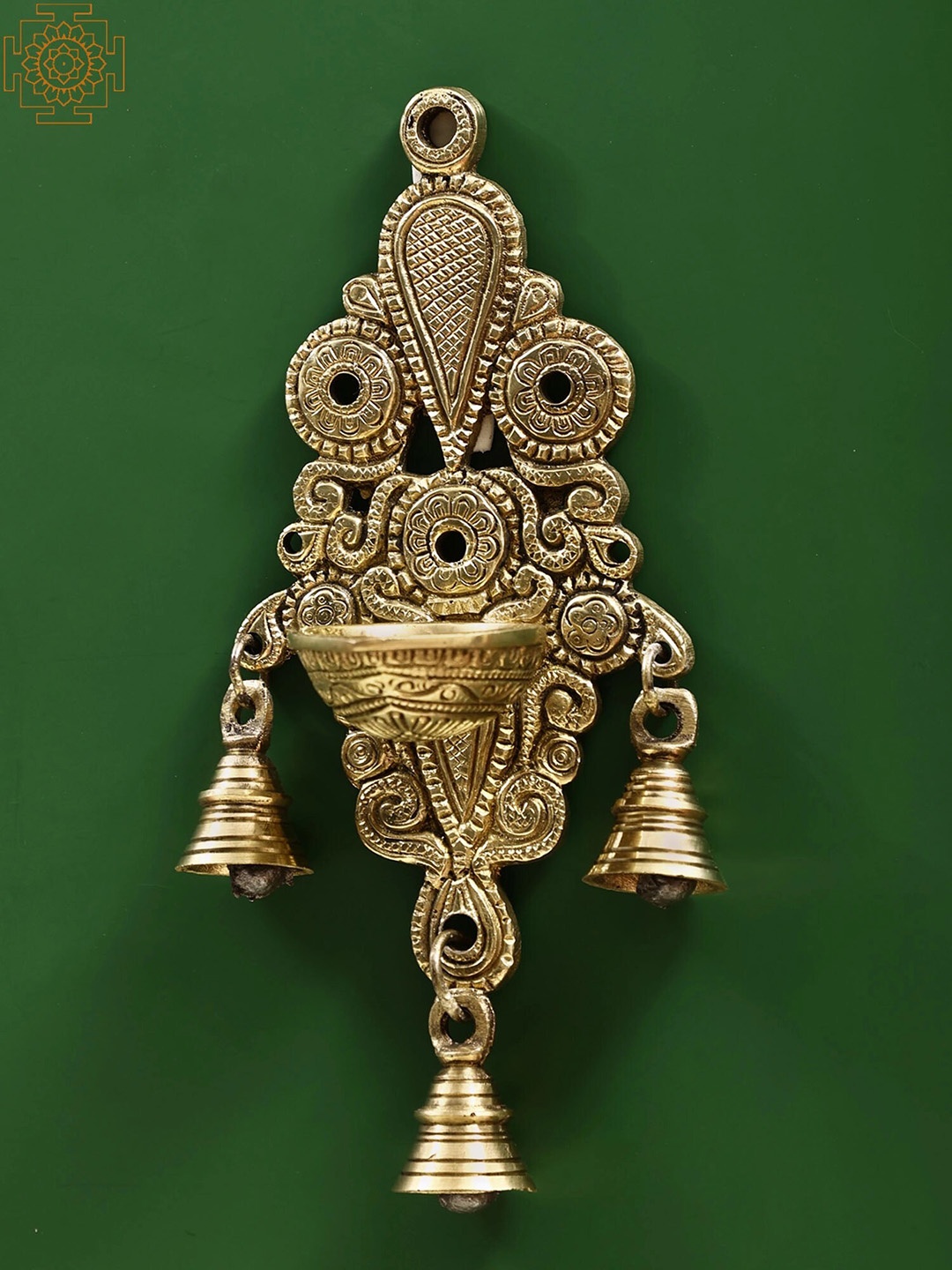 

Exotic India Brass Hanging Diya with Bell, Gold
