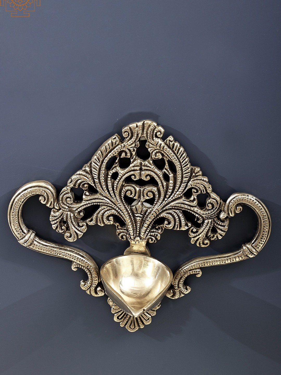 

Exotic India 7" Wall Hanging Brass Diya (Oil Lamp), Gold