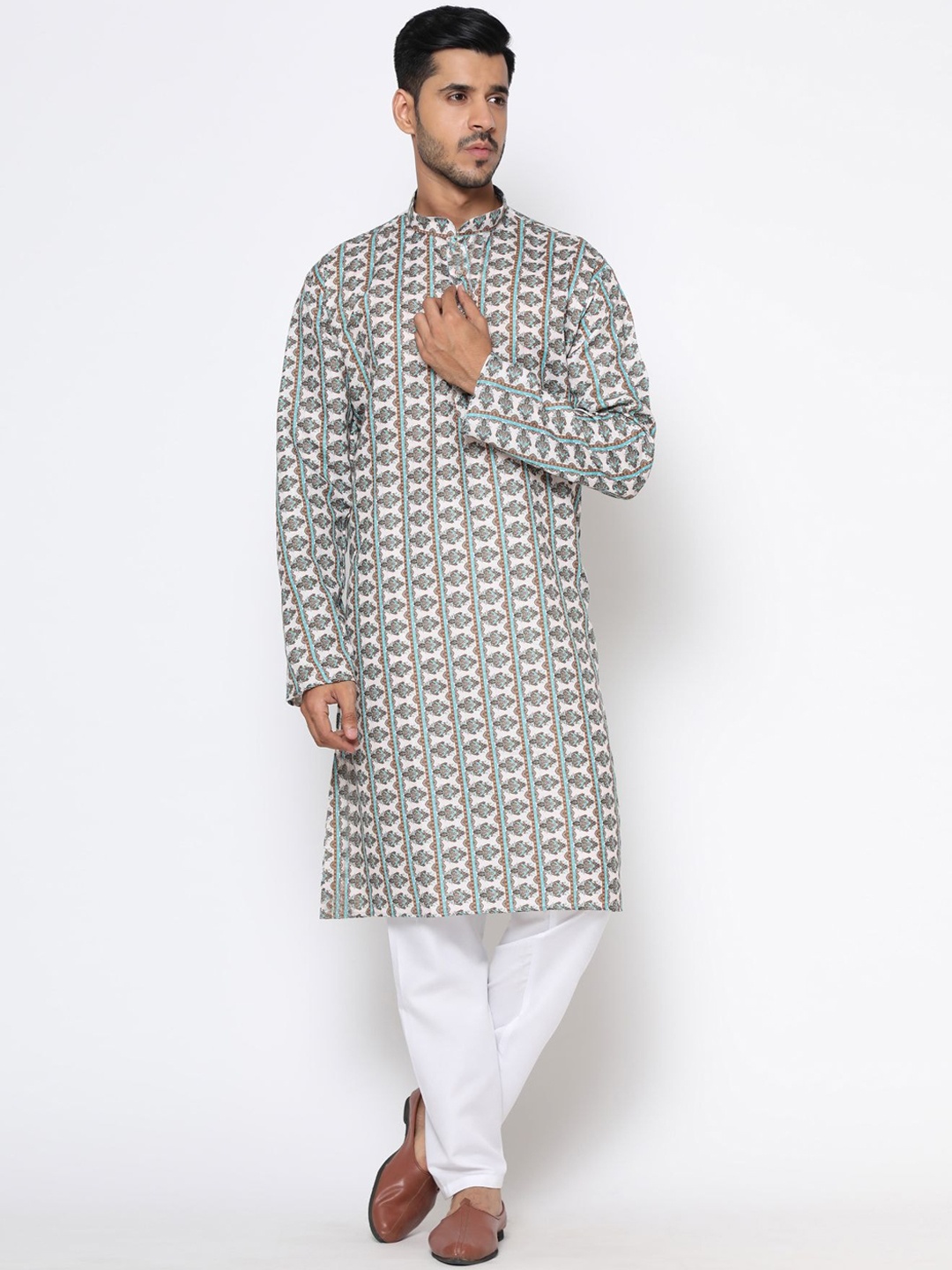 

PREMROOP- THE STYLE YOU LOVE Men White Ethnic Motifs Khadi Kurta